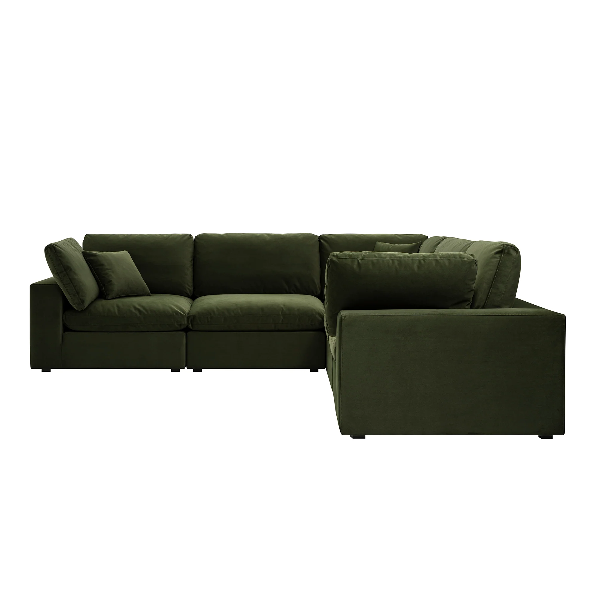 Lutyens Moss Green Velvet Modular Sofa, 5-Piece Corner Set - Image 4