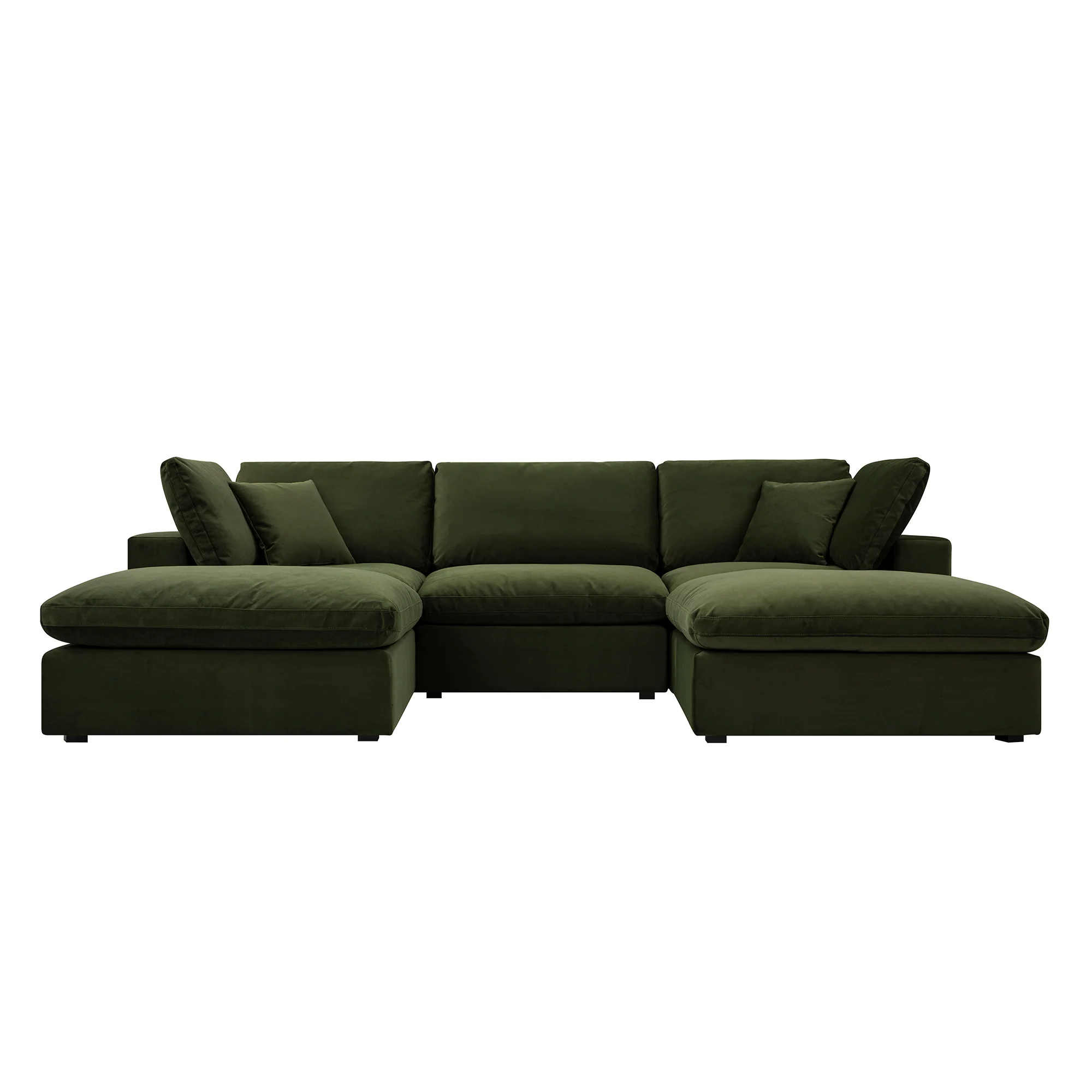 Lutyens Moss Green Velvet Modular Sofa, 5-Piece U-Shape Set - Image 2