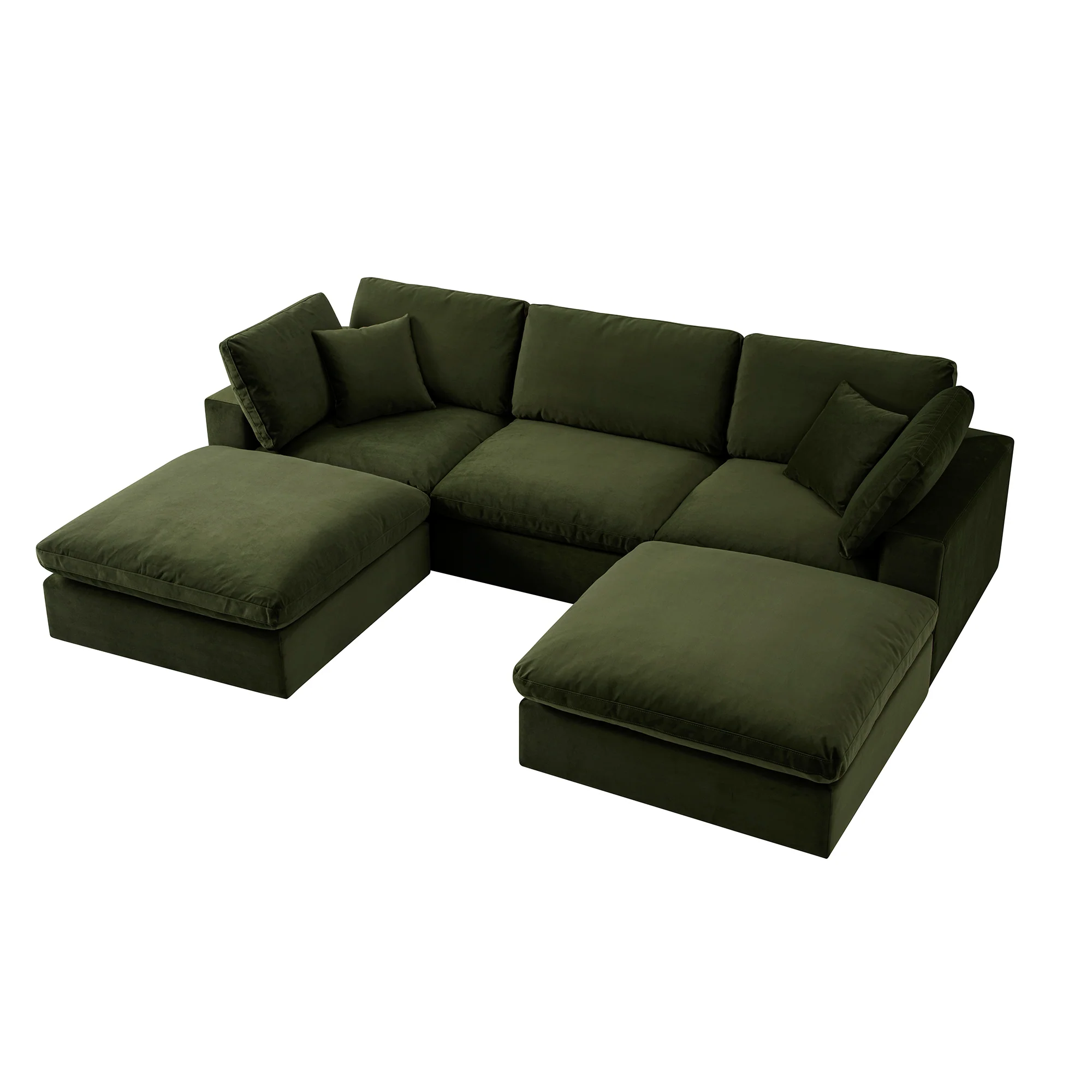 Lutyens Moss Green Velvet Modular Sofa, 5-Piece U-Shape Set - Image 4