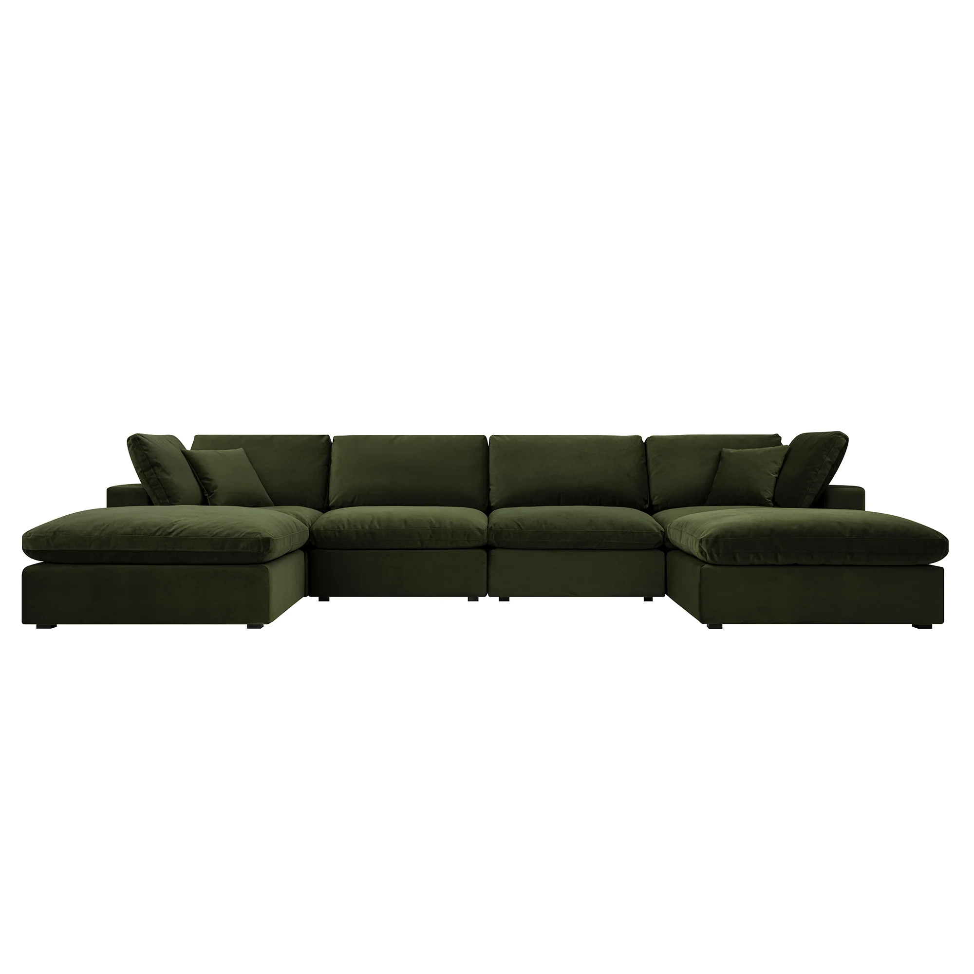 Lutyens Moss Green Velvet Modular Sofa, 6-Piece U-Shape Set - Image 2