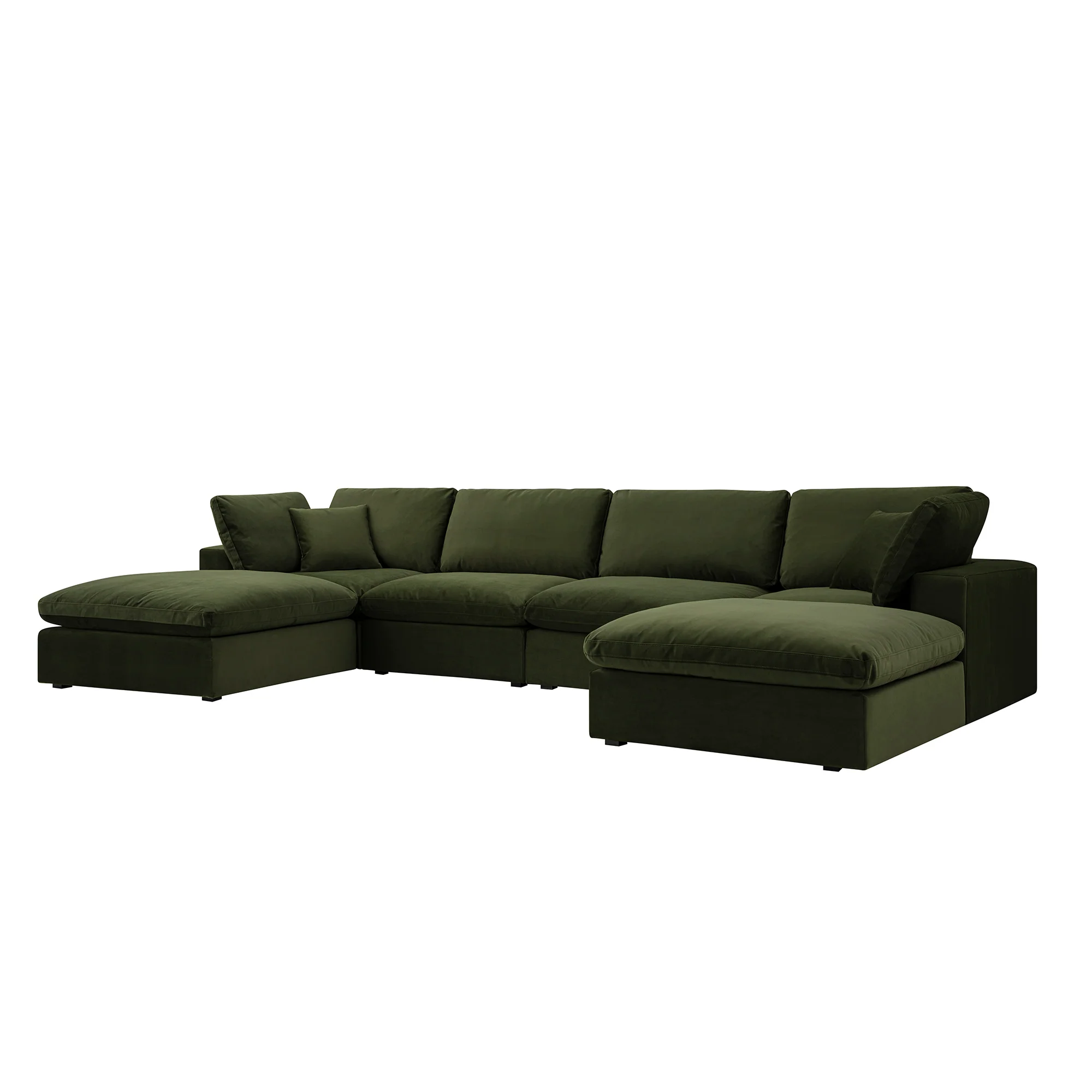 Lutyens Moss Green Velvet Modular Sofa, 6-Piece U-Shape Set - Image 4