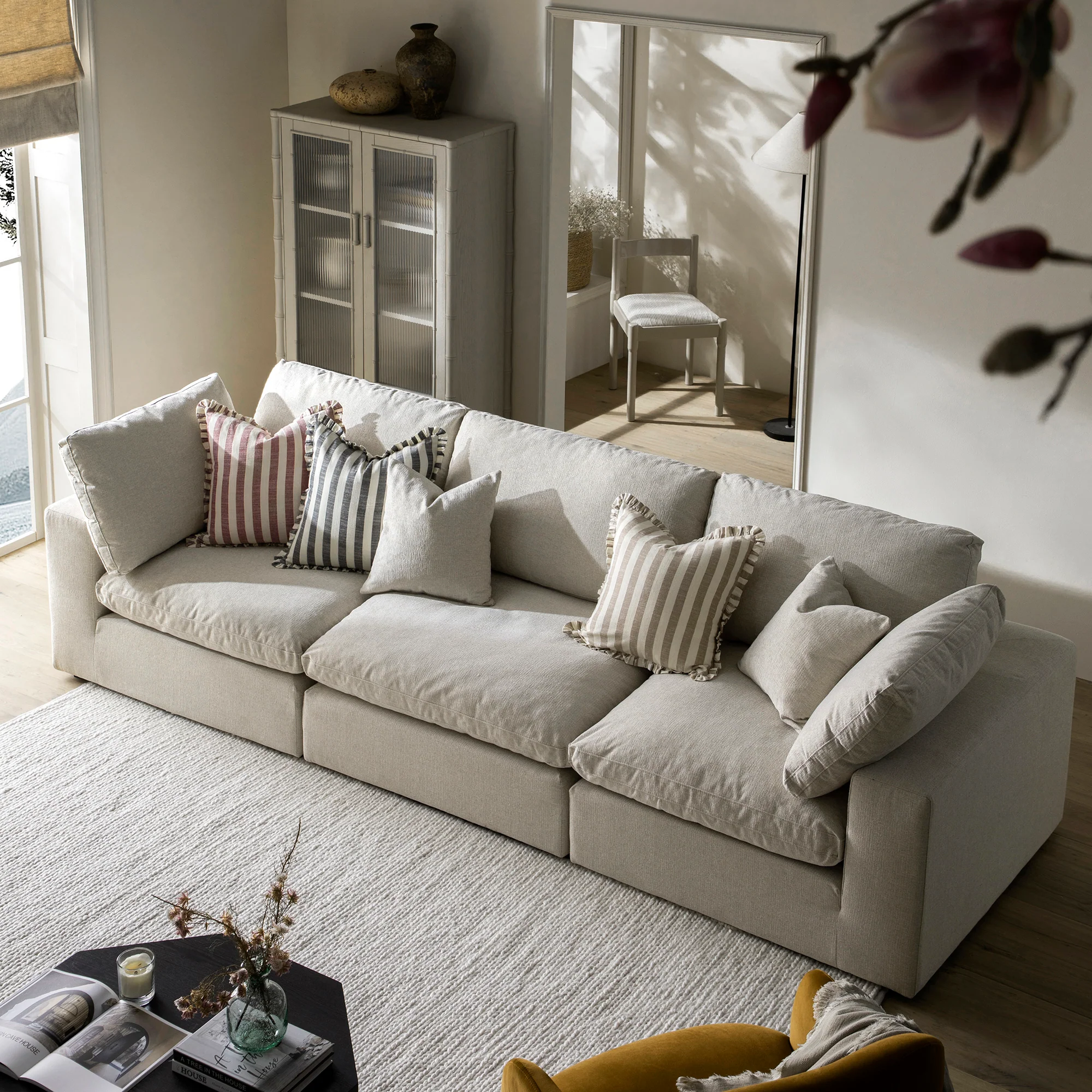 Lutyens Oatmeal Weave Fabric Modular Sofa, 3-Piece - Image 3