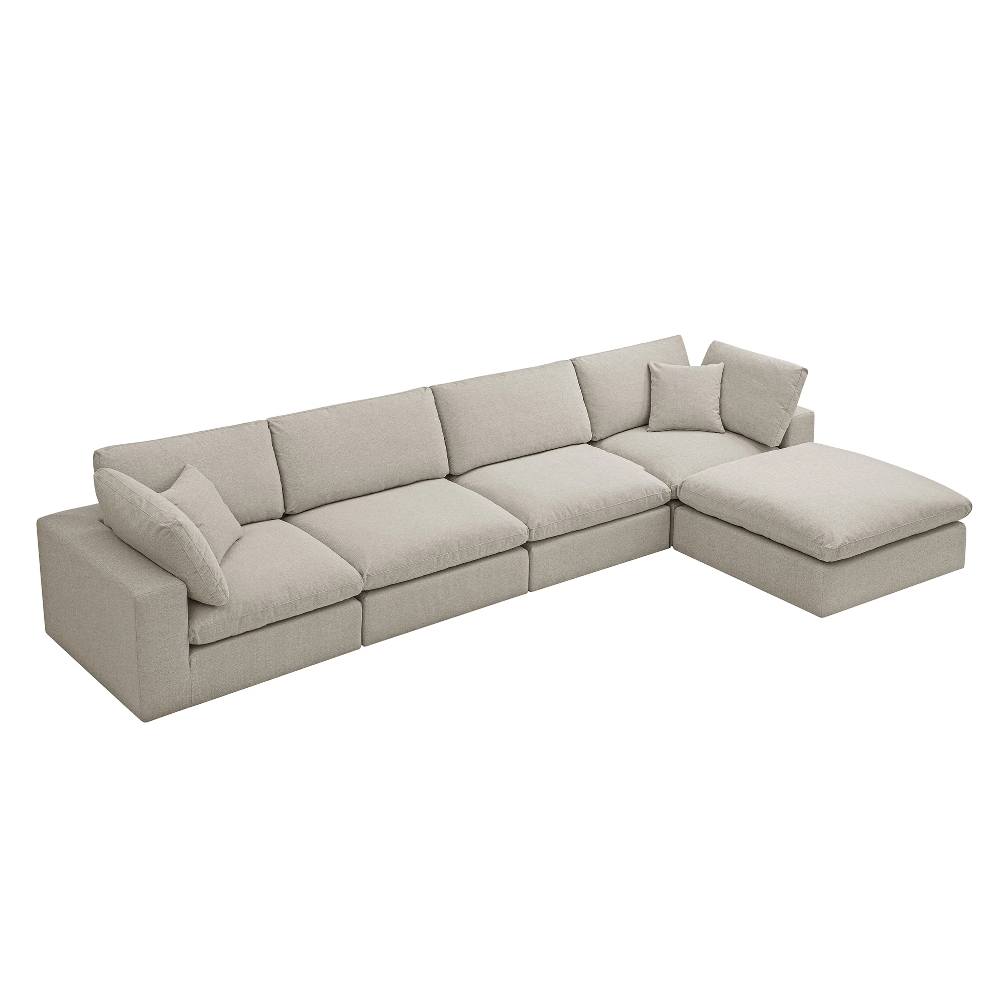 Lutyens Oatmeal Weave Fabric Modular Sofa, 4-Piece Chaise - Image 4