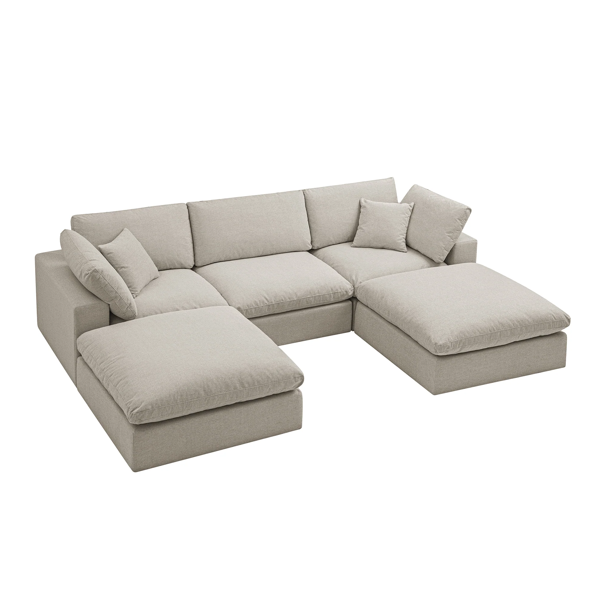 Lutyens Oatmeal Weave Fabric Modular Sofa, 5-Piece U-Shape Set - Image 4