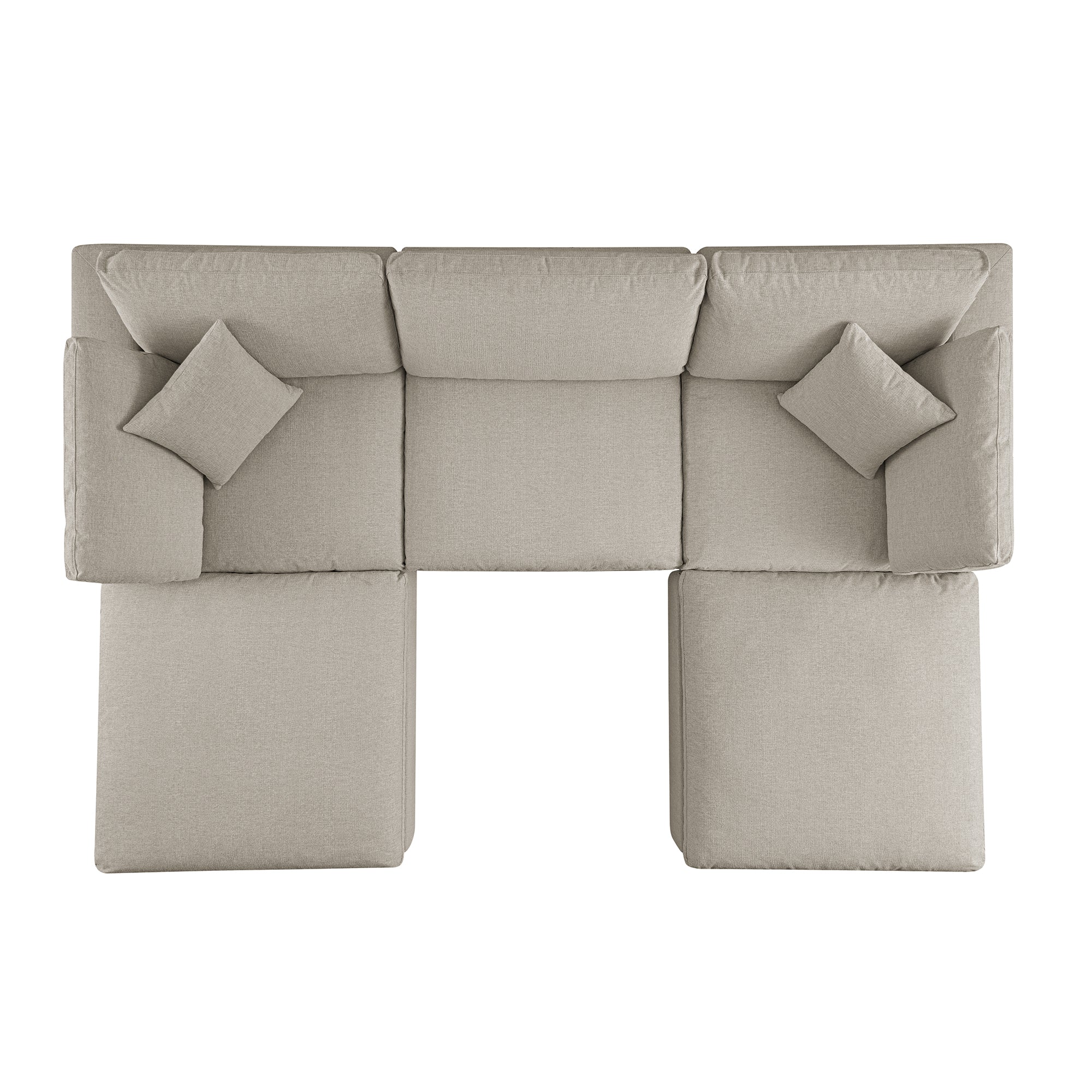 Lutyens Oatmeal Weave Fabric Modular Sofa, 5-Piece U-Shape Set - Image 5