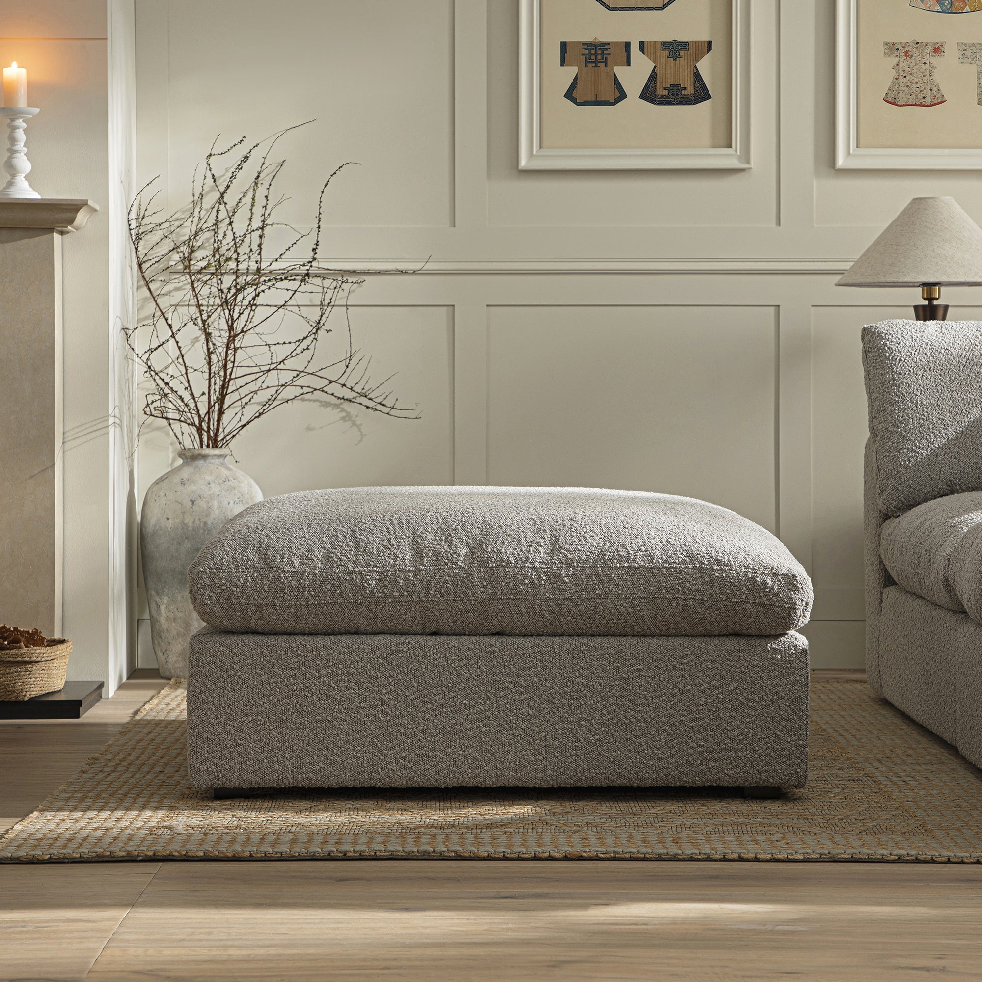 Lutyens Taupe Boucle Modular Sofa, Stool - Image 2