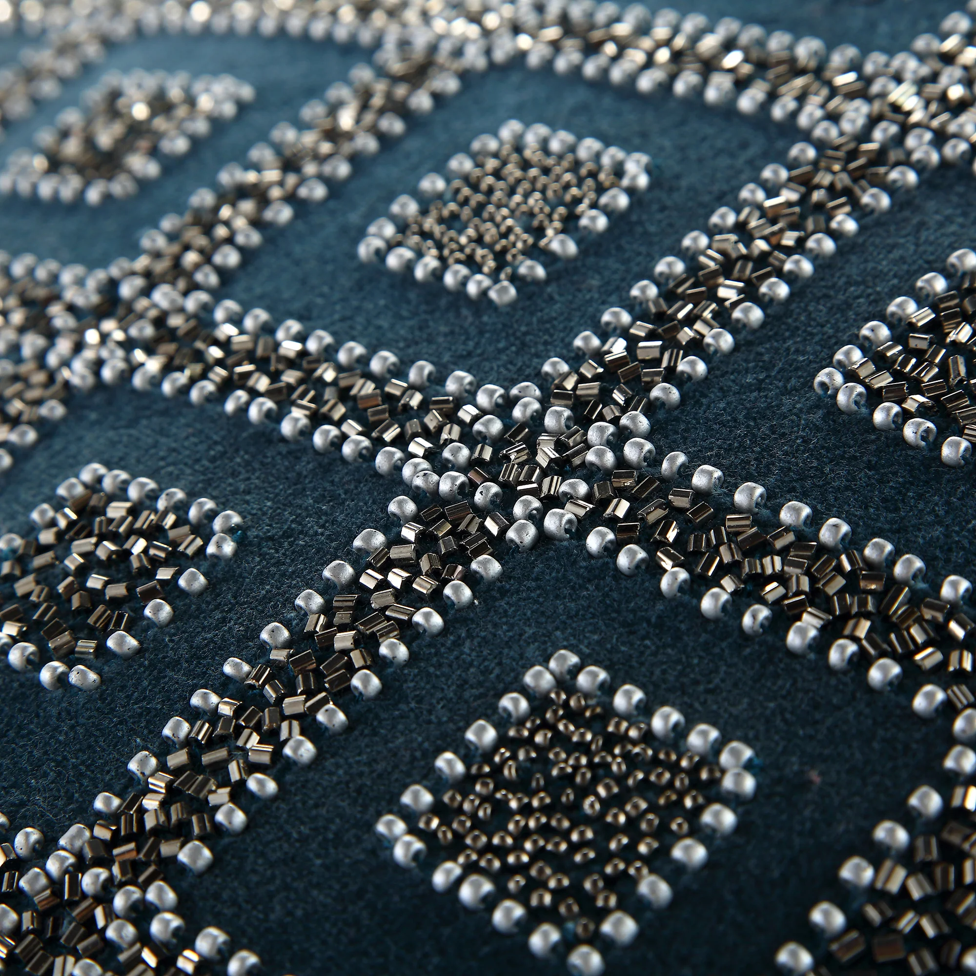 Luxe Collection Ottavia Beaded Teal Cotton Velvet Cushion - Image 5