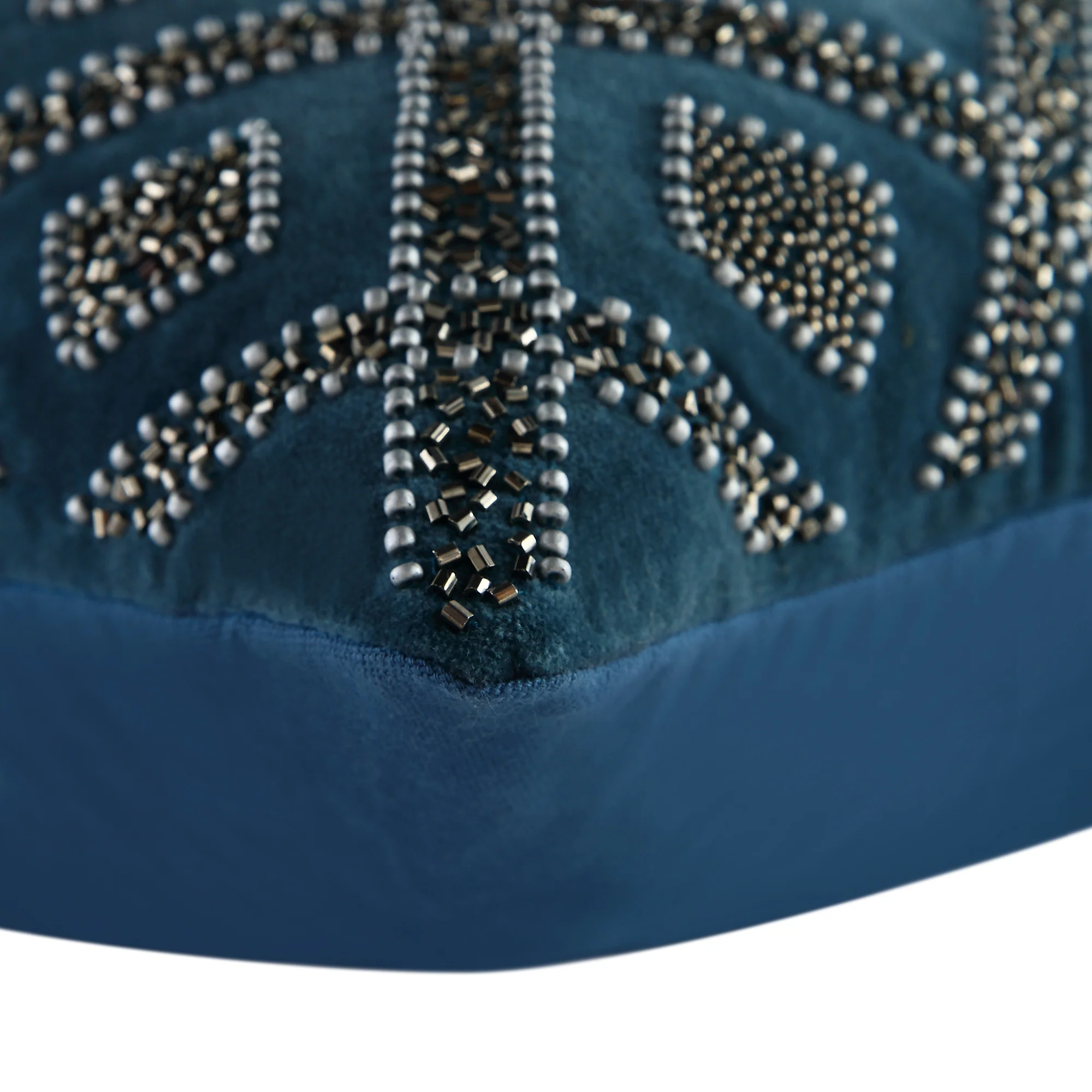 Luxe Collection Ottavia Beaded Teal Cotton Velvet Cushion - Image 6