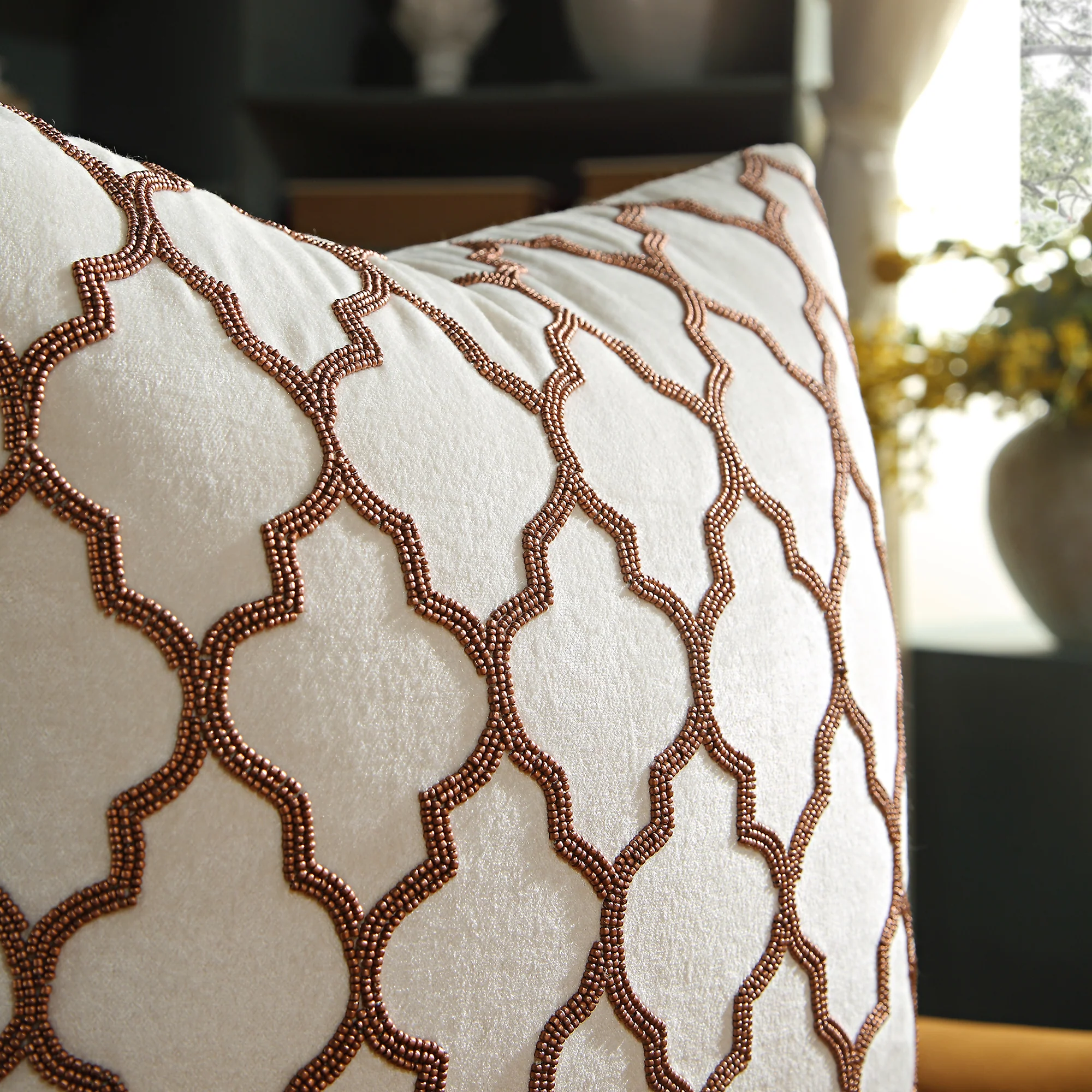 Luxe Collection Trellis Hand Beaded Cushion - Image 3