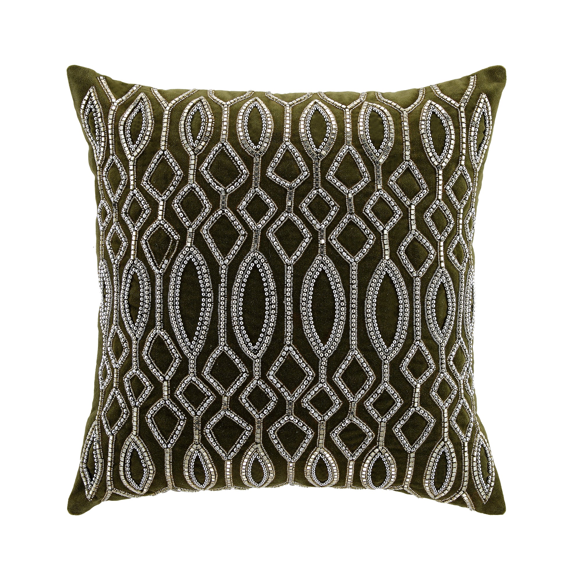 Luxe Collection Verona Beaded Moss Cotton Velvet Cushion - Image 3