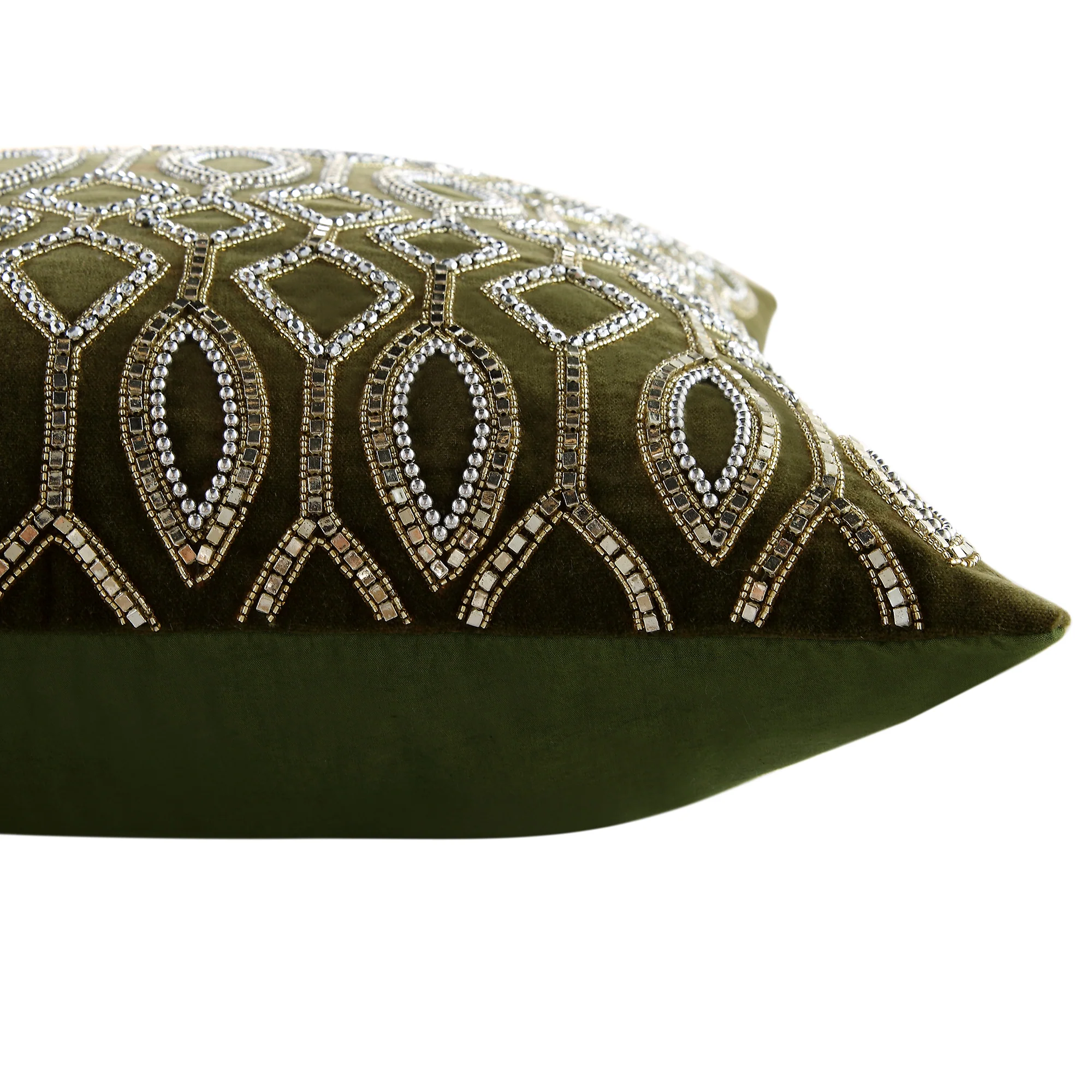 Luxe Collection Verona Beaded Moss Cotton Velvet Cushion - Image 4