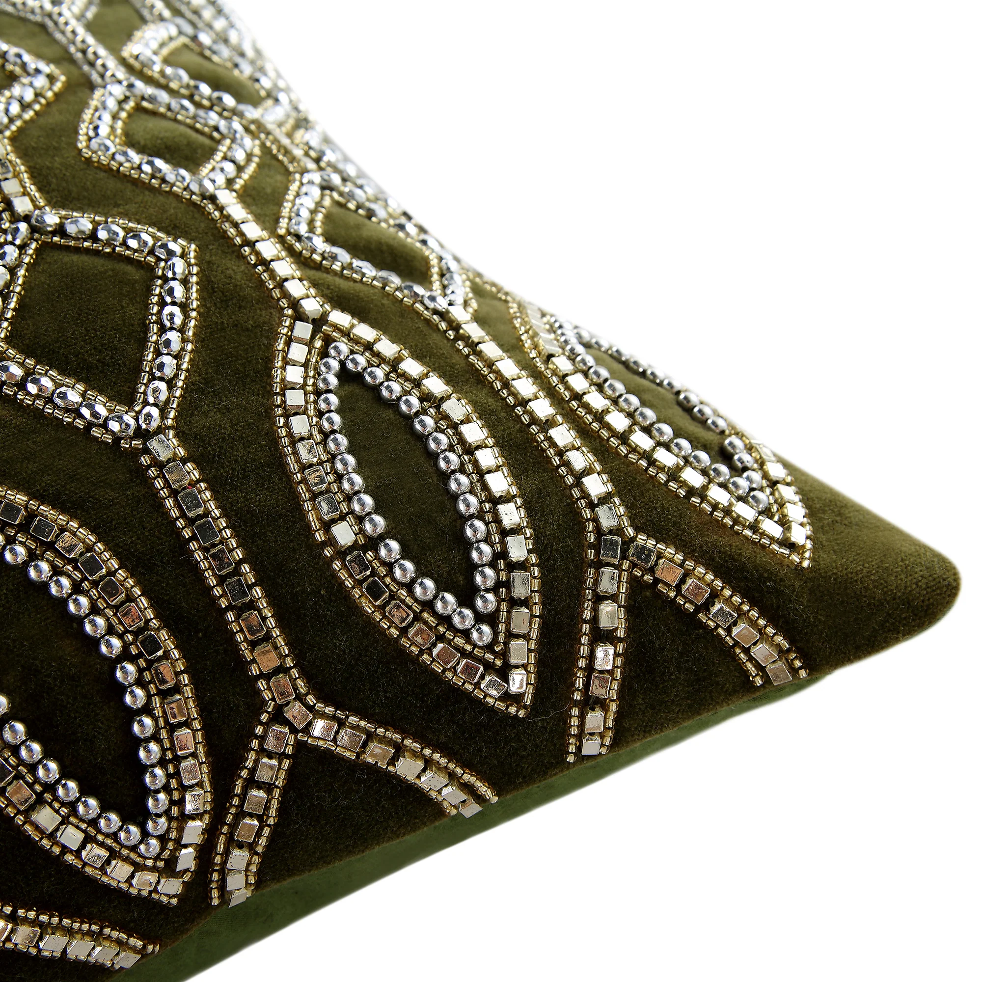 Luxe Collection Verona Beaded Moss Cotton Velvet Cushion - Image 6
