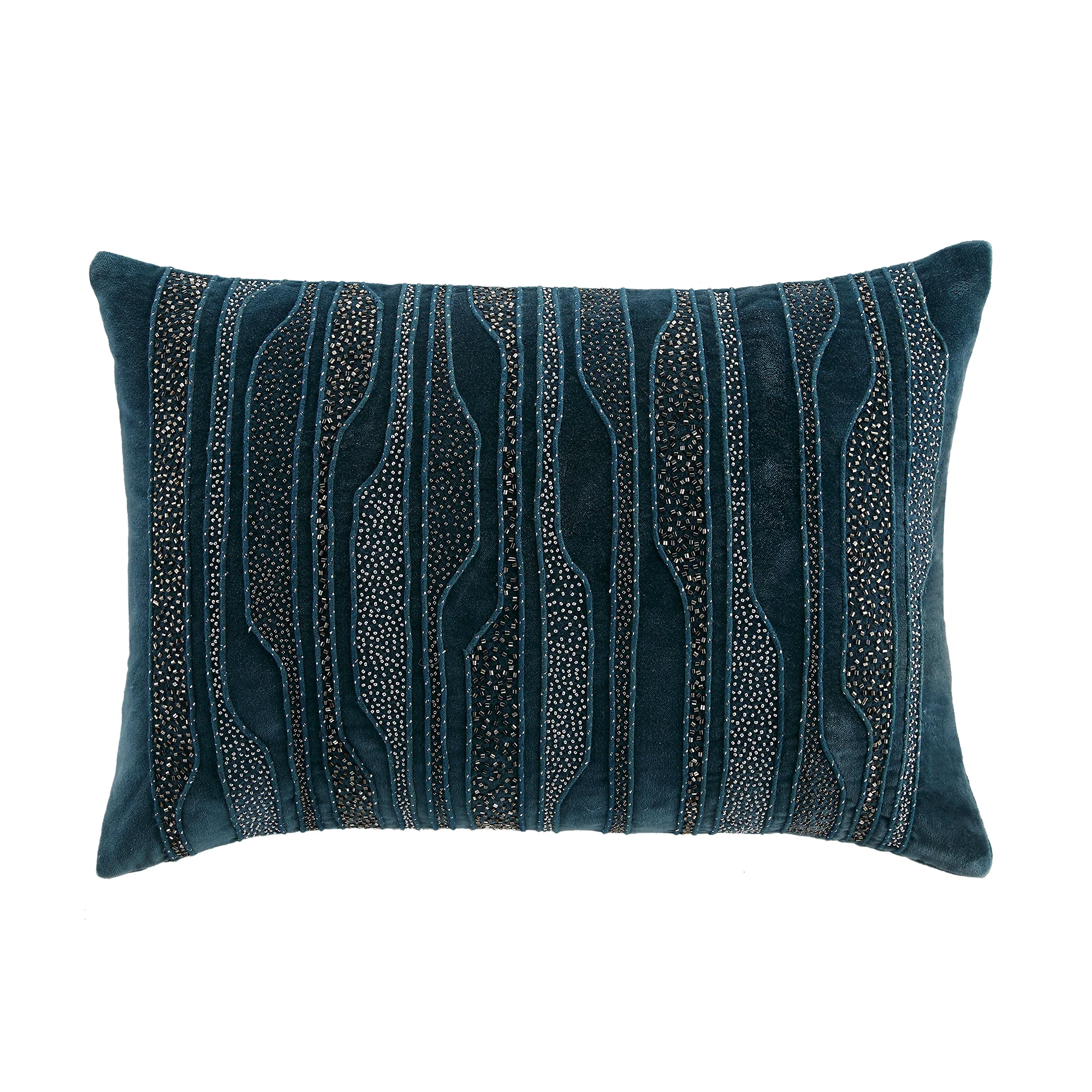Luxe Collection Zita Beaded Teal Cotton Velvet Cushion - Image 3