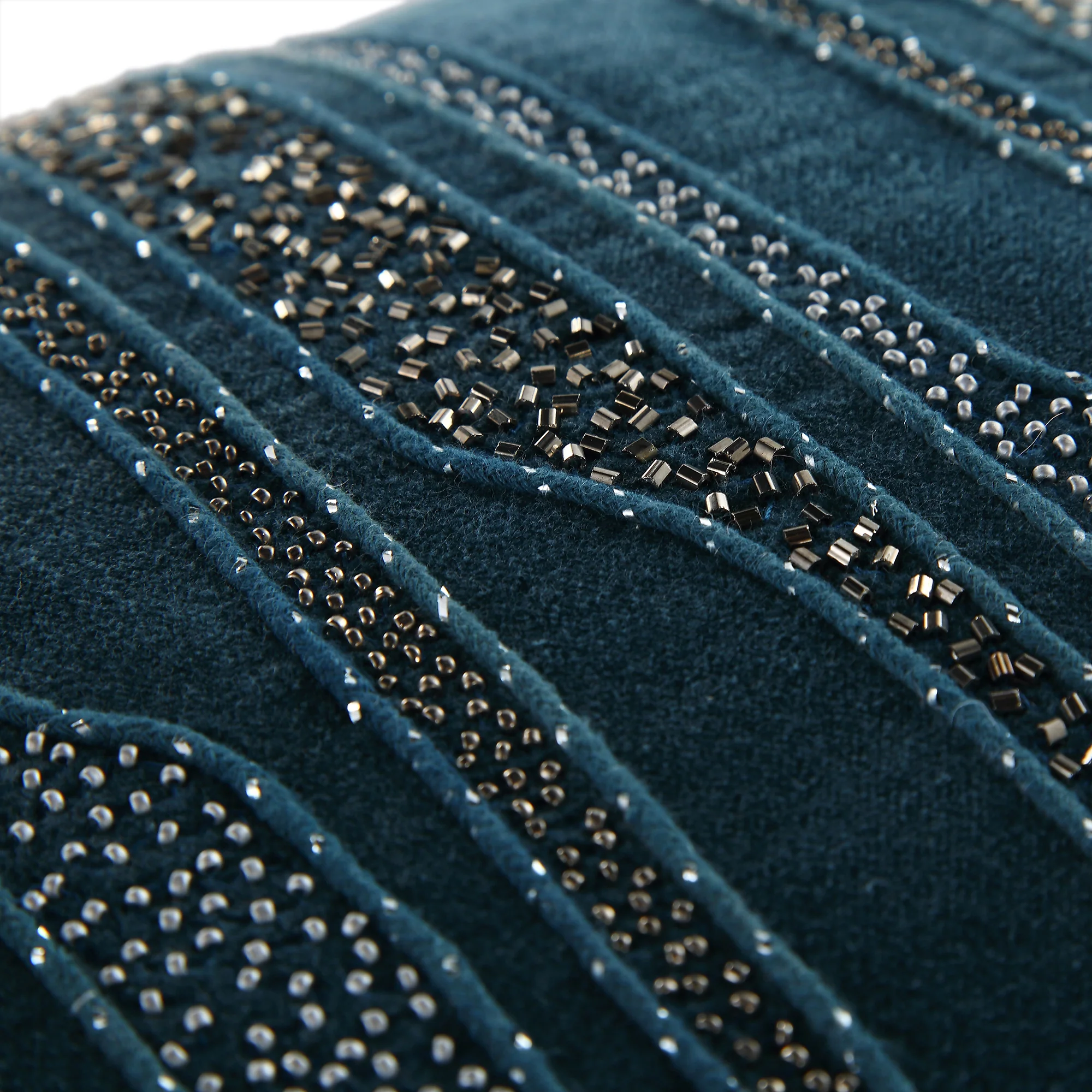 Luxe Collection Zita Beaded Teal Cotton Velvet Cushion - Image 6