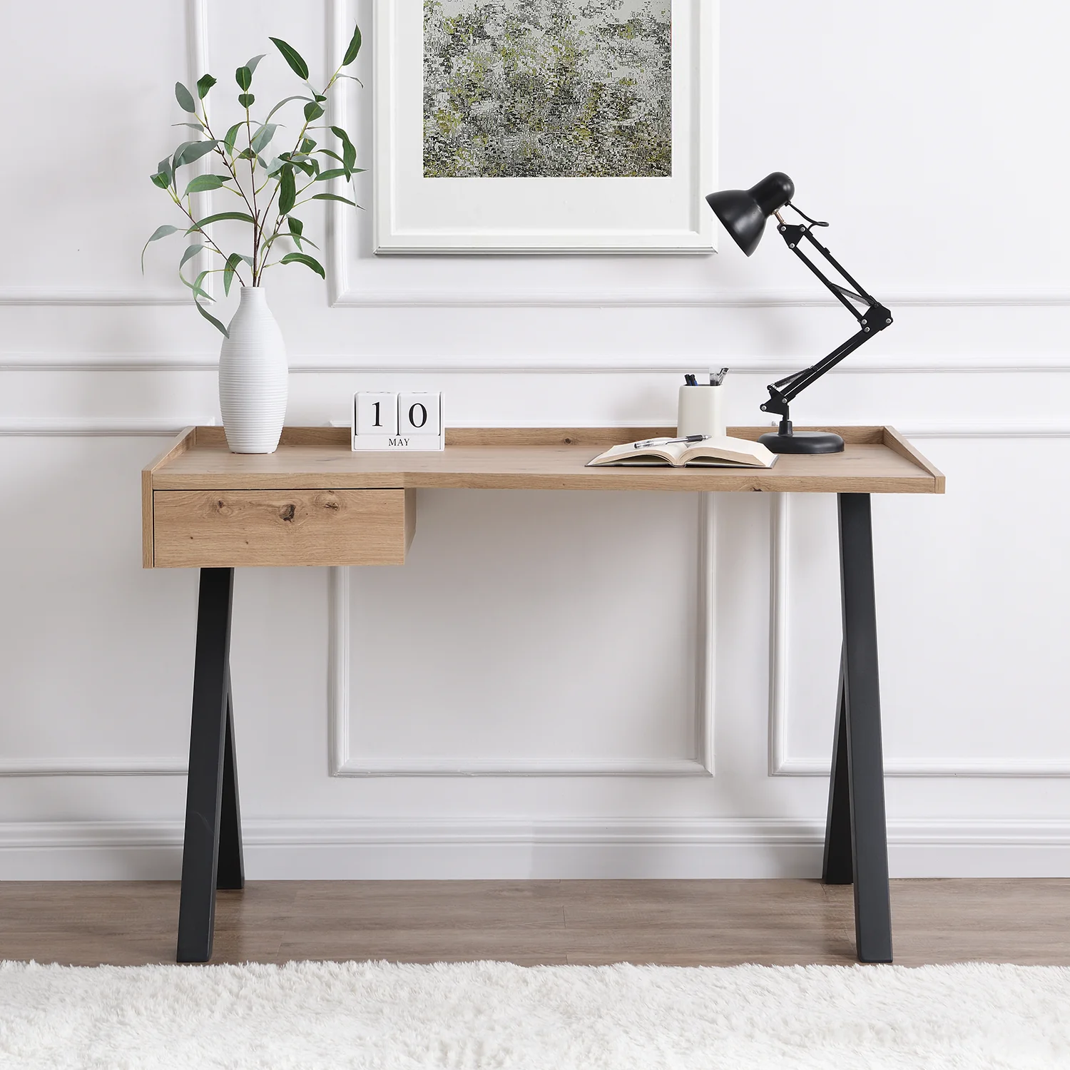 Lytton 1-Drawer Oak Effect Desk with Angled Desk Top - Image 3