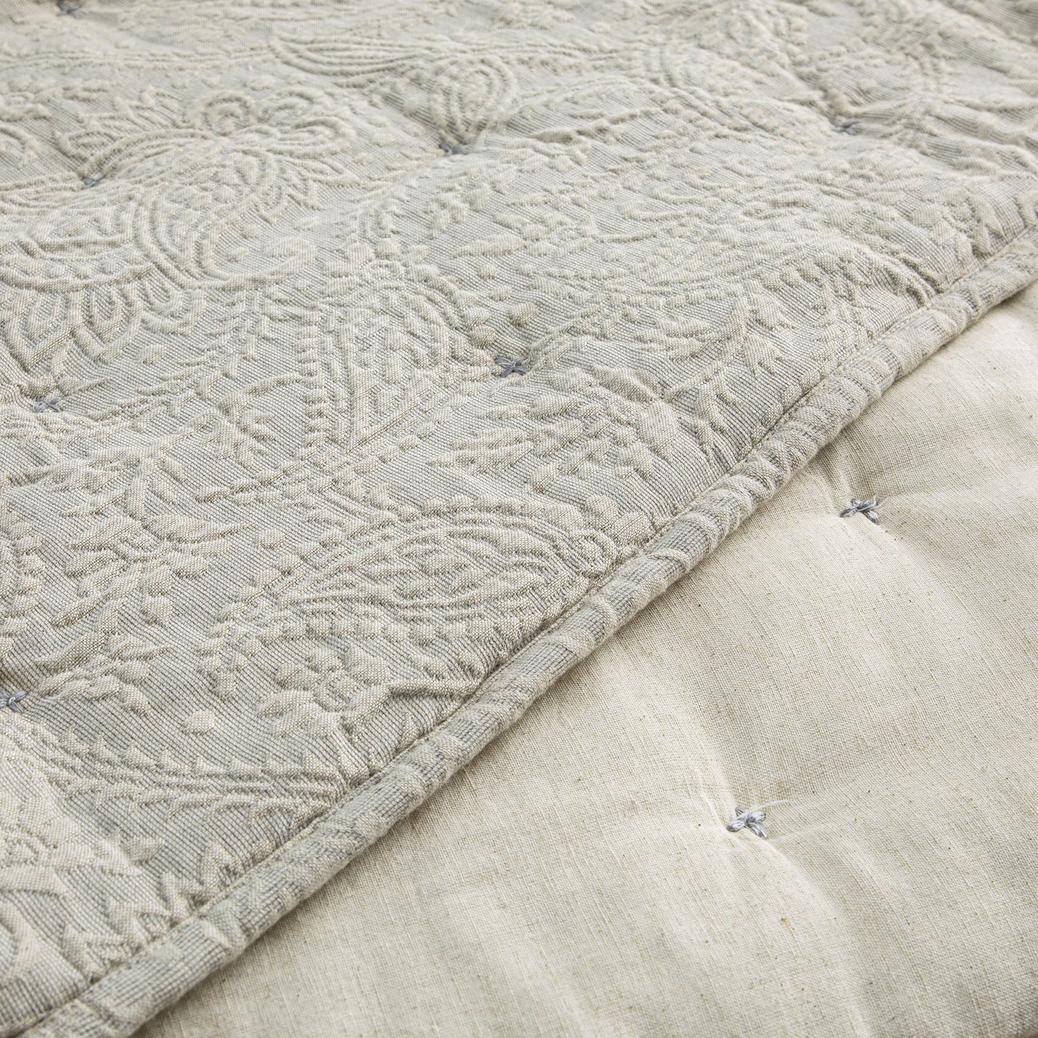 Madeleine Grey Paisley Jacquard Quilted Cotton Bedspread - Image 4