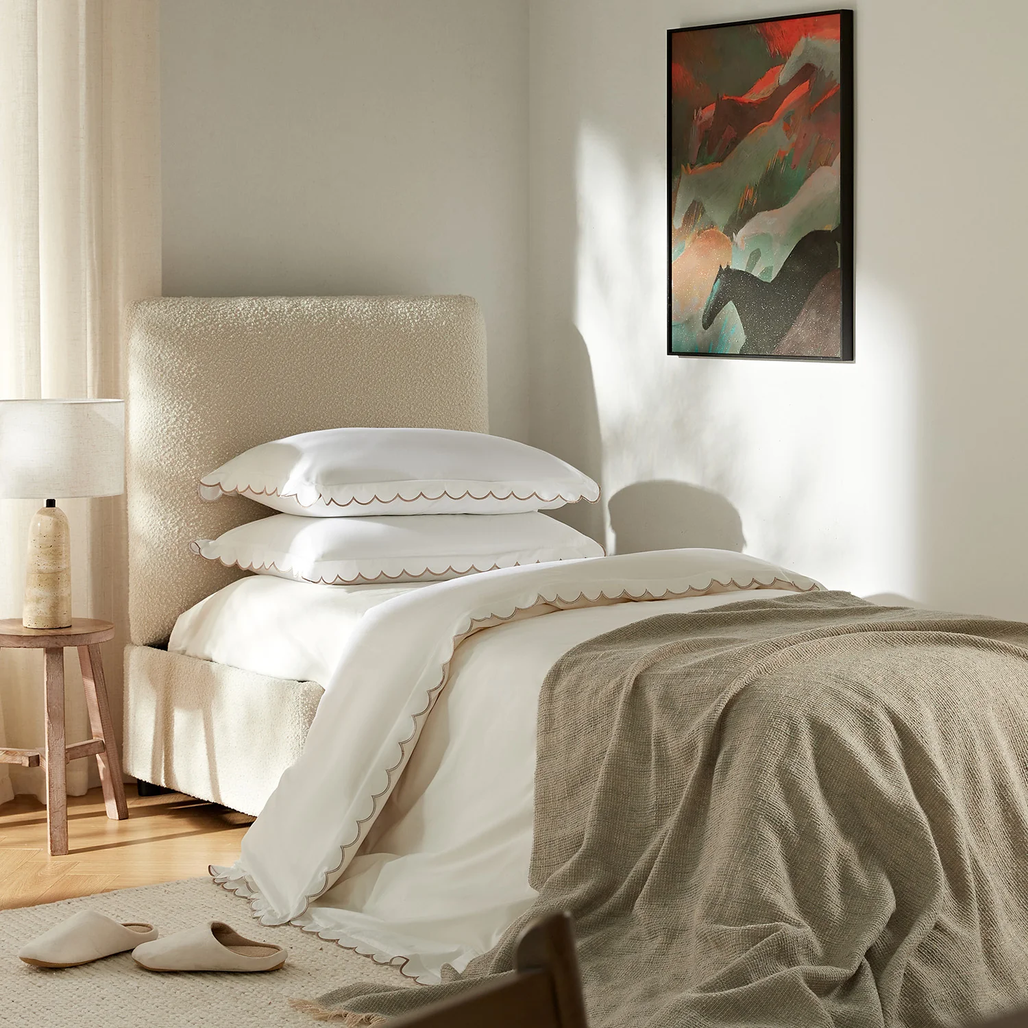 Magda Fold-Out Single Bed in an Ottoman, Beige Boucle - Image 3