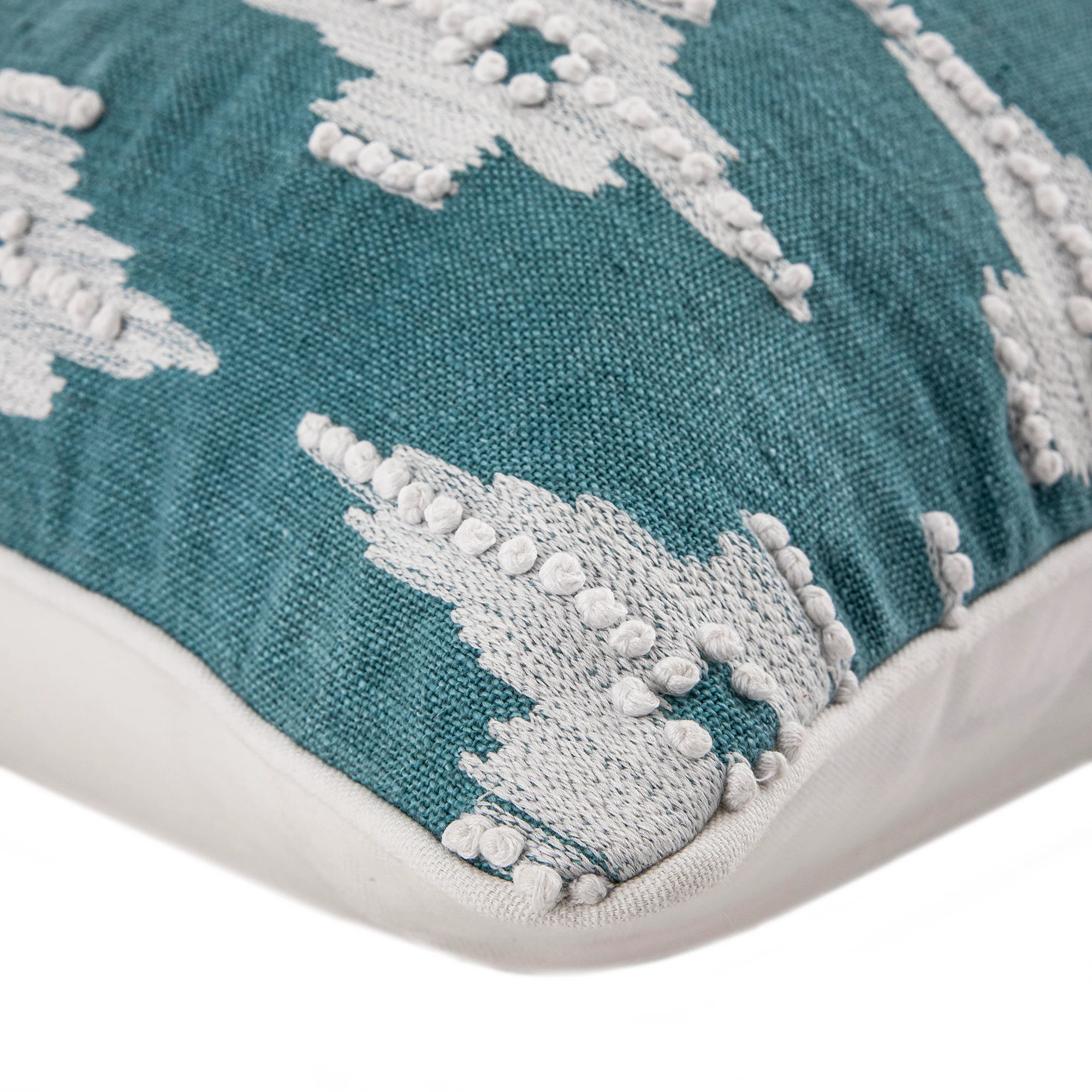 Mahika Ikat Blue French Knot Linen Cushion - Image 4