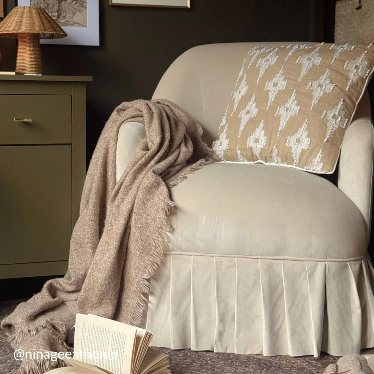 Calliope Skirted Armchair, Beige Velvet - Image 6