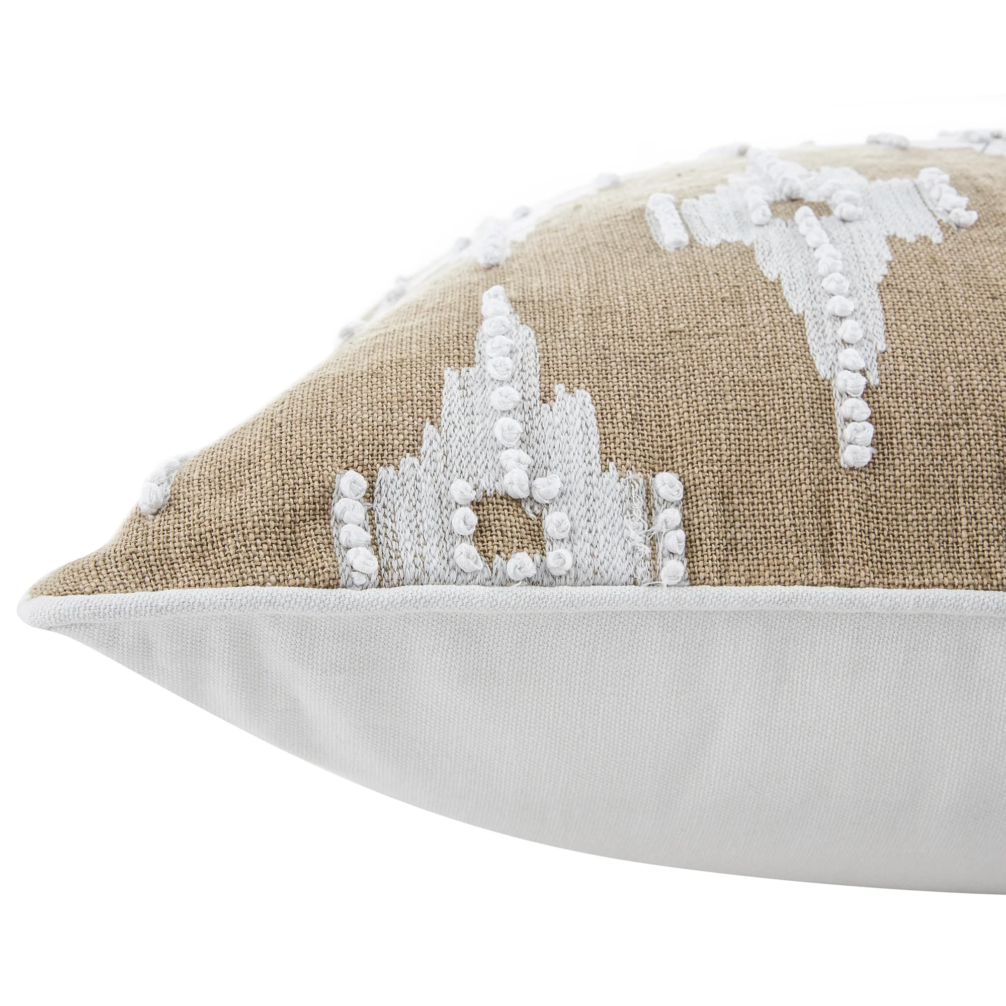 Mahika Ikat Dark Beige French Knot Linen Cushion - Image 5