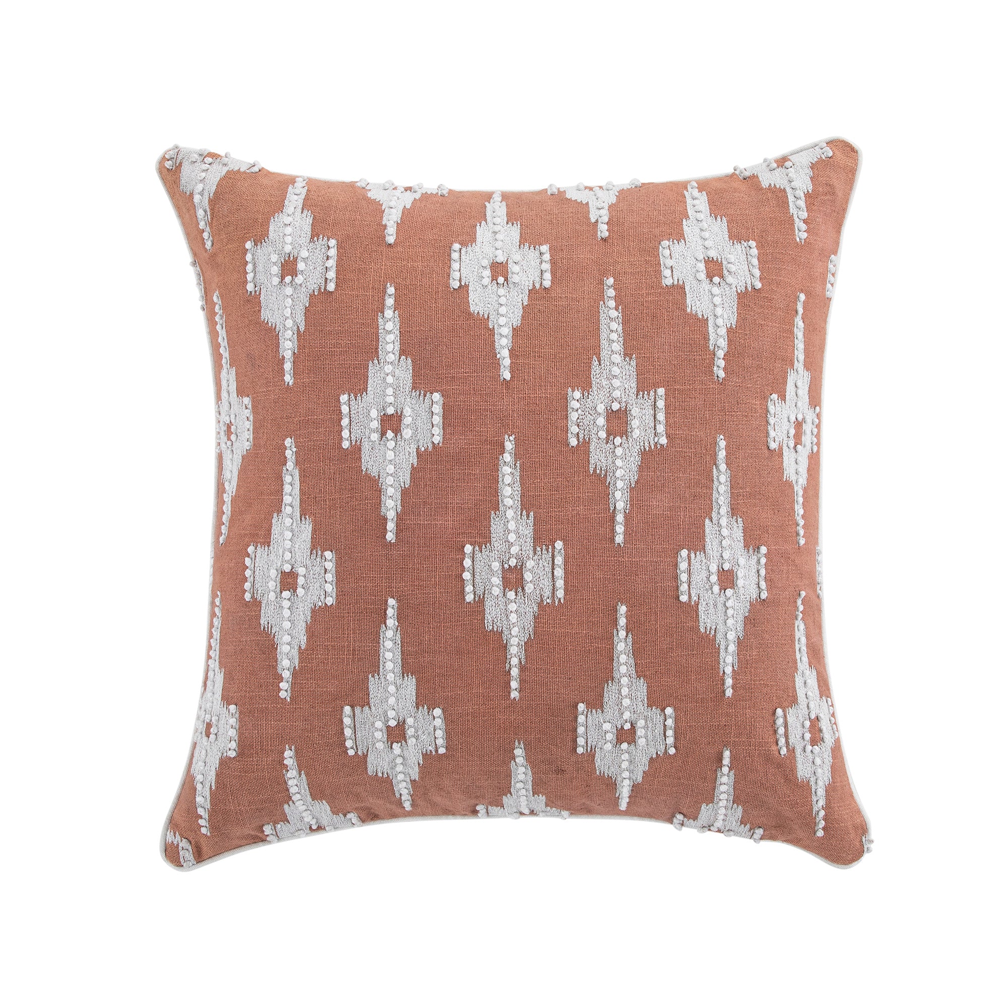 Mahika Ikat Pink French Knot Linen Cushion