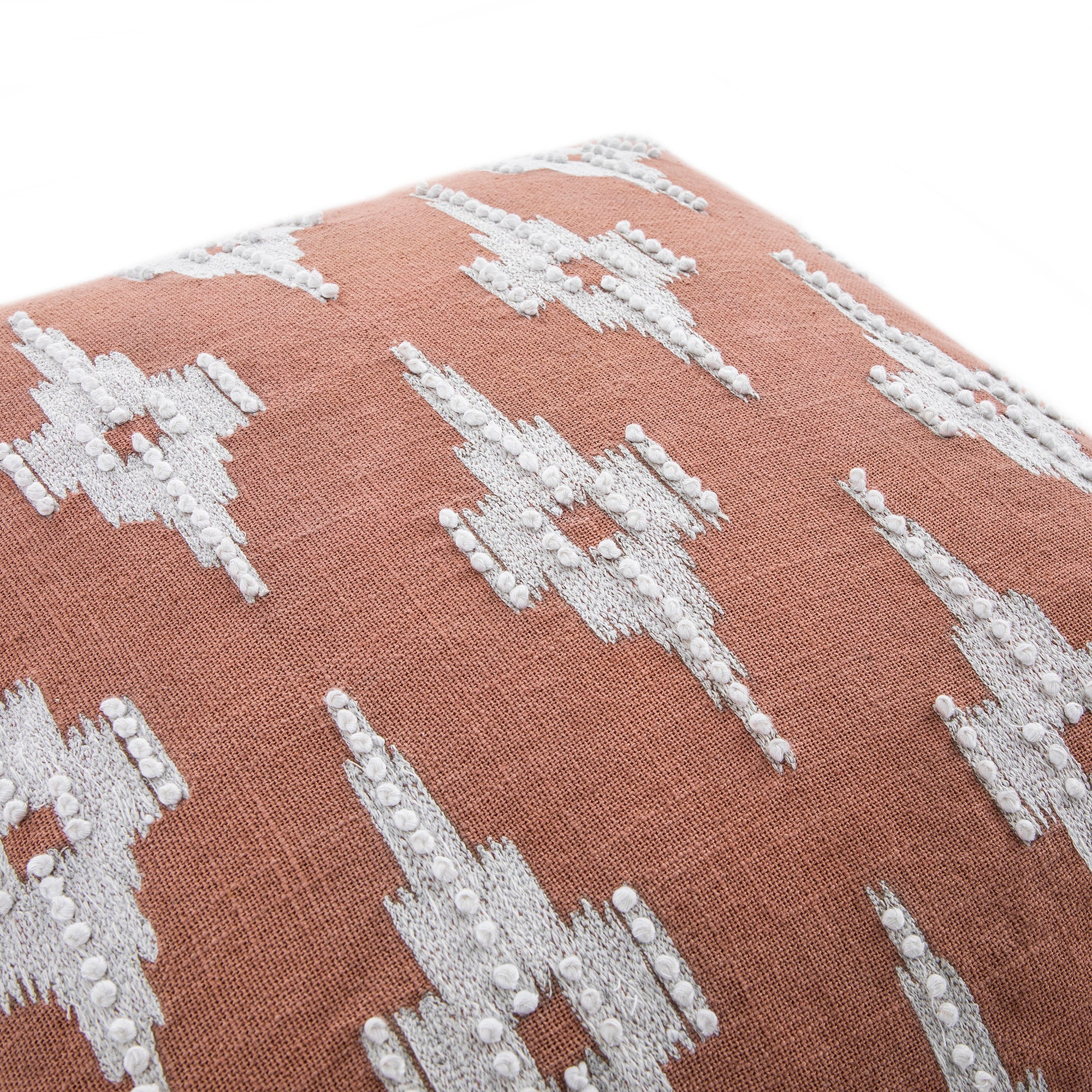 Mahika Ikat Pink French Knot Linen Cushion - Image 3