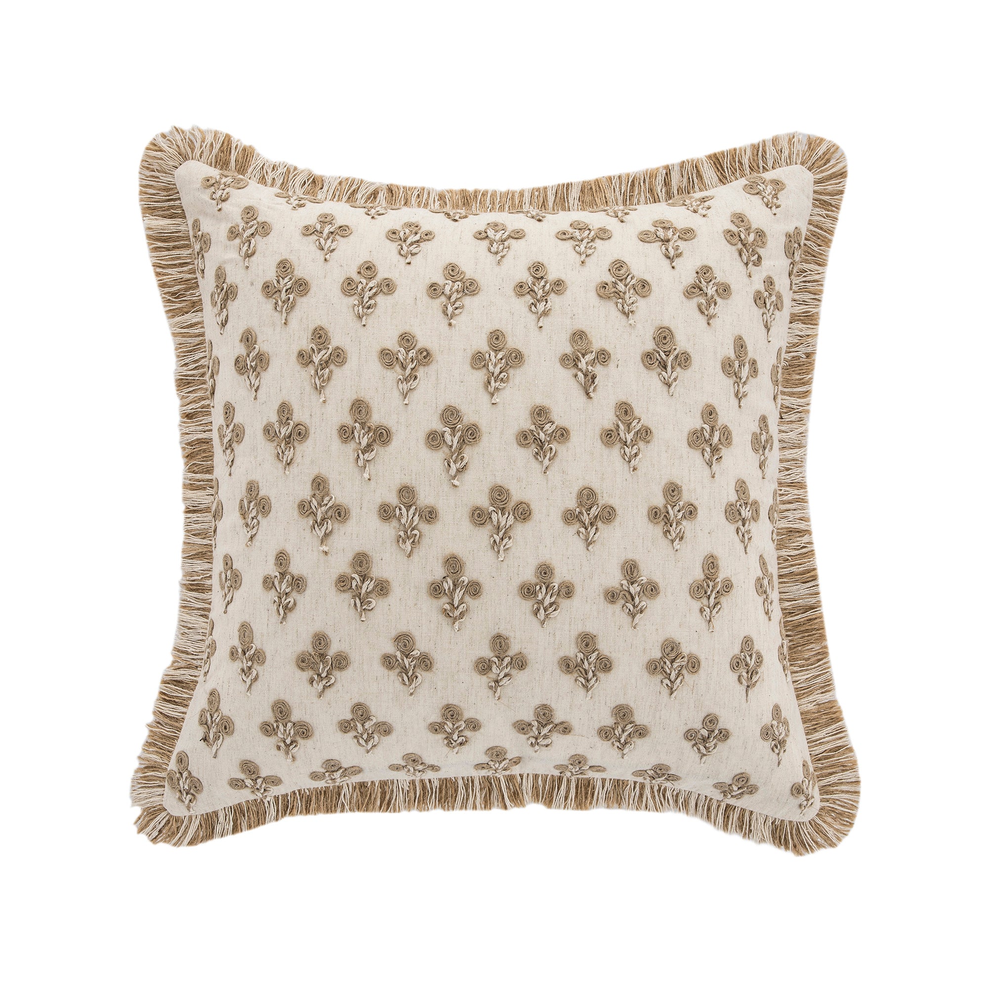 Maison Neutral Betsy Jute Floral Fringed Cushion - Image 5