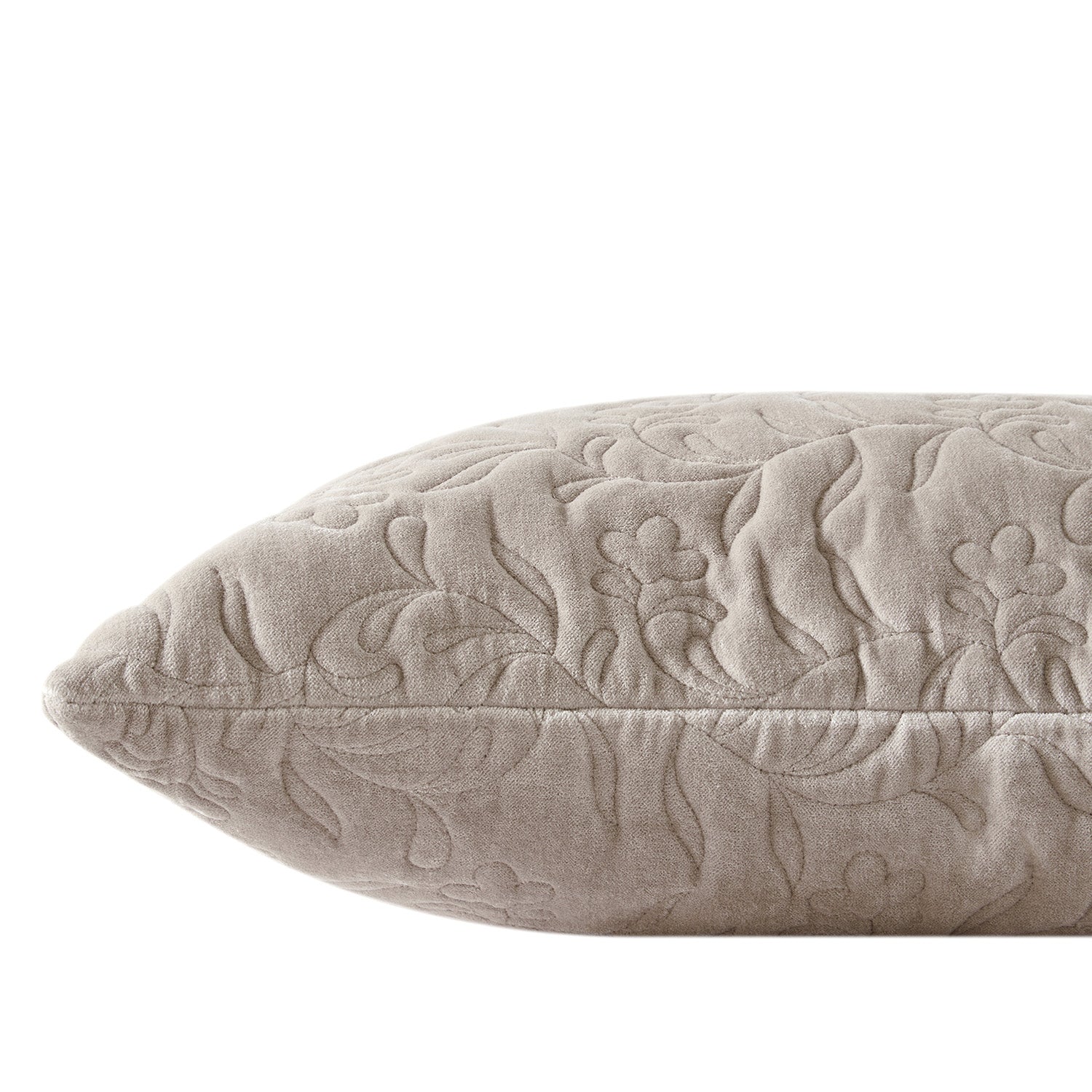 Maison Taupe Floral Quilted Cotton Velvet Cushion - Image 2