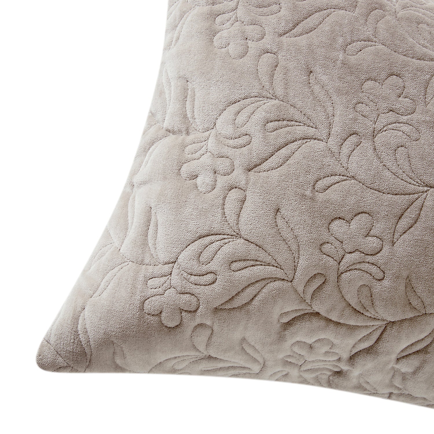 Maison Taupe Floral Quilted Cotton Velvet Cushion - Image 3