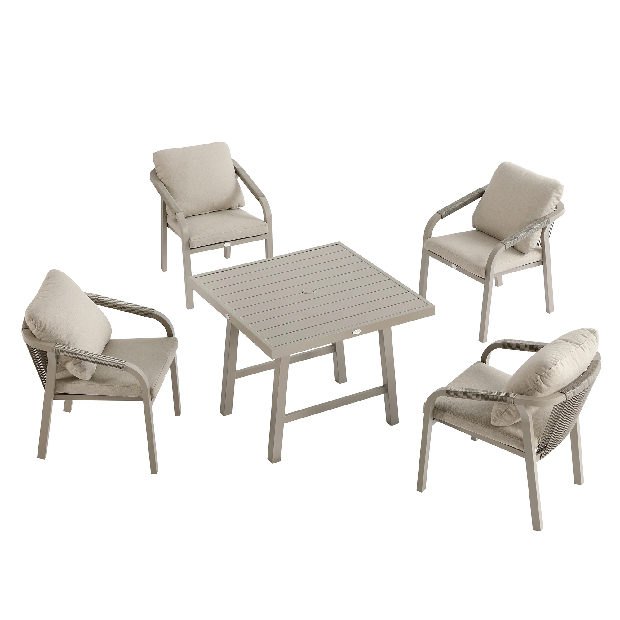 Manresa Rope 4-Seater Square Dining Set, Taupe and Beige - Image 13