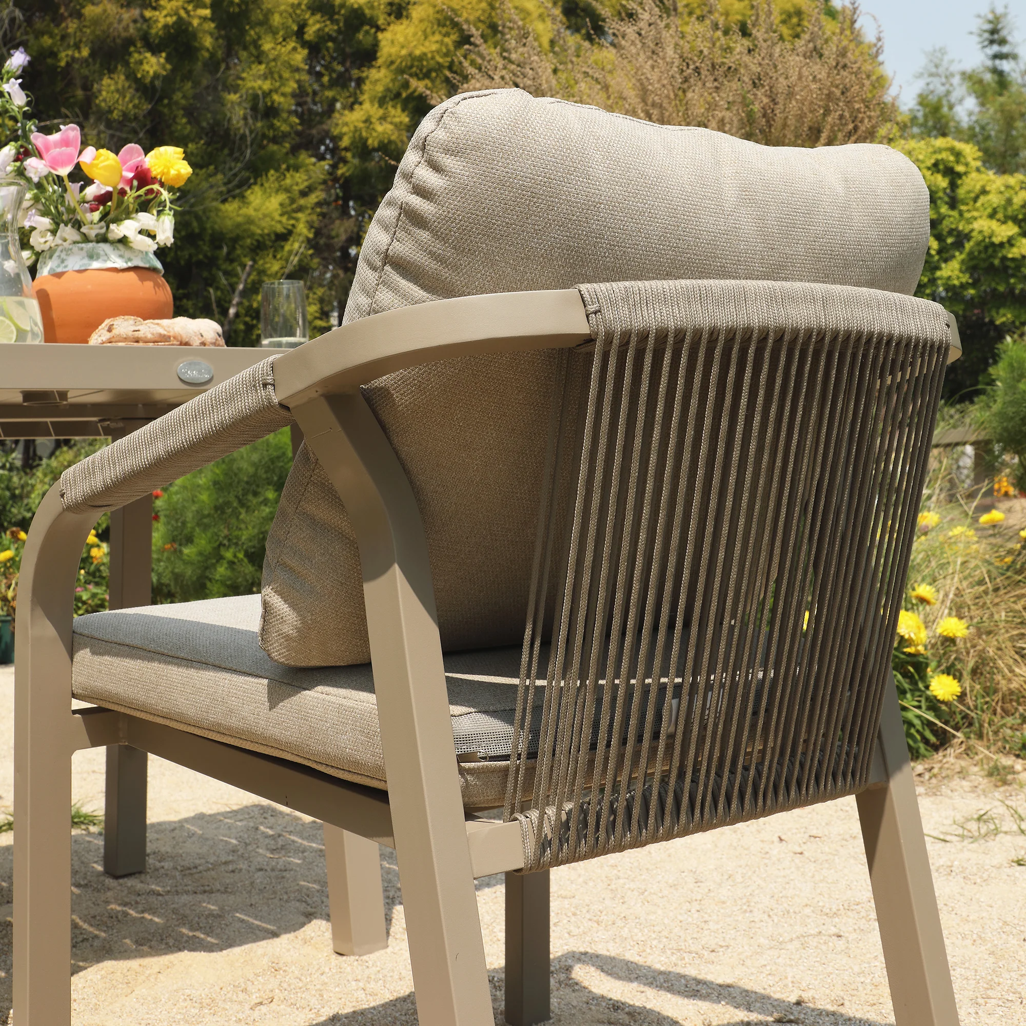 Manresa Rope 4-Seater Square Dining Set, Taupe and Beige - Image 4
