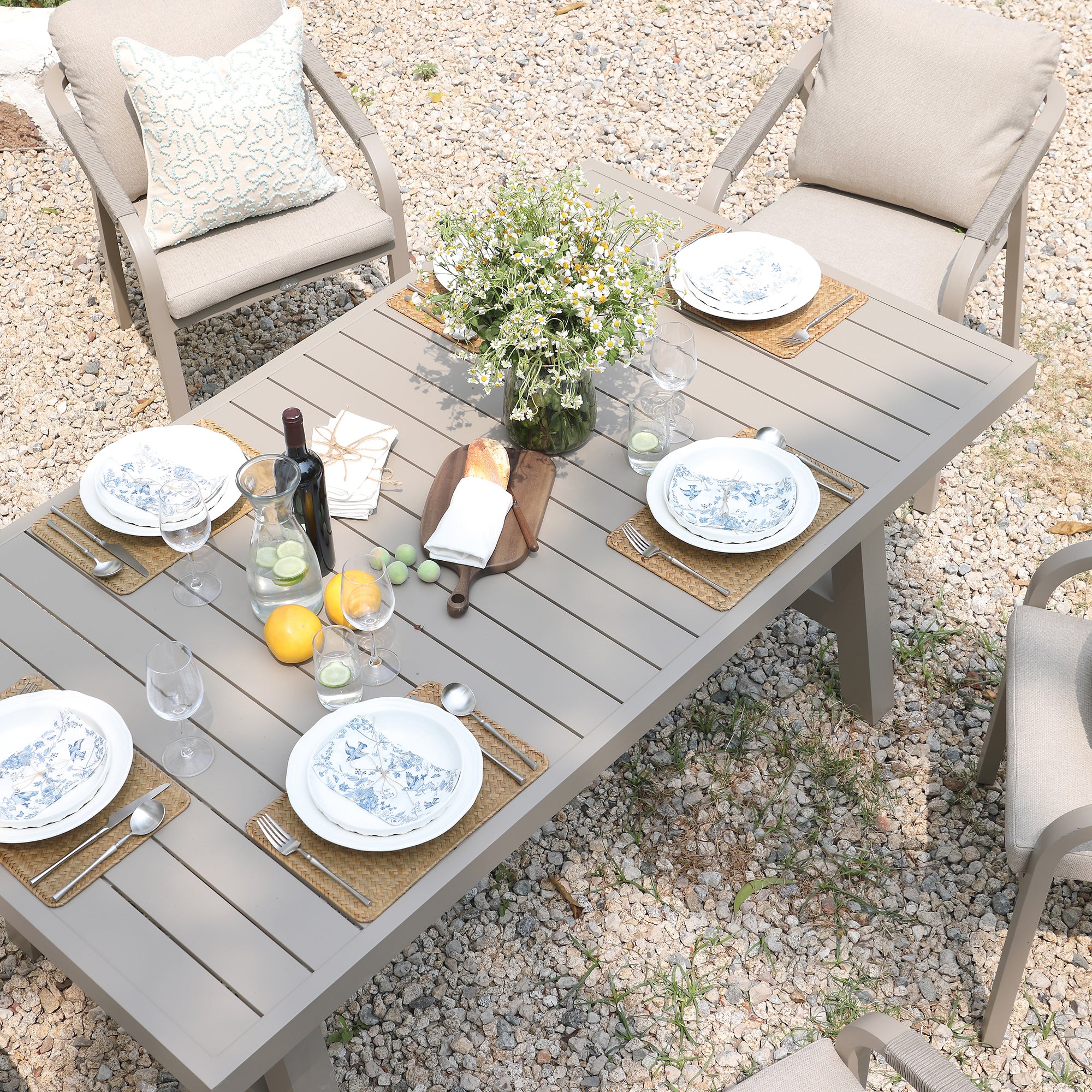 Manresa Rope 6-Seater Rectangular Dining Set, Taupe and Beige - Image 5