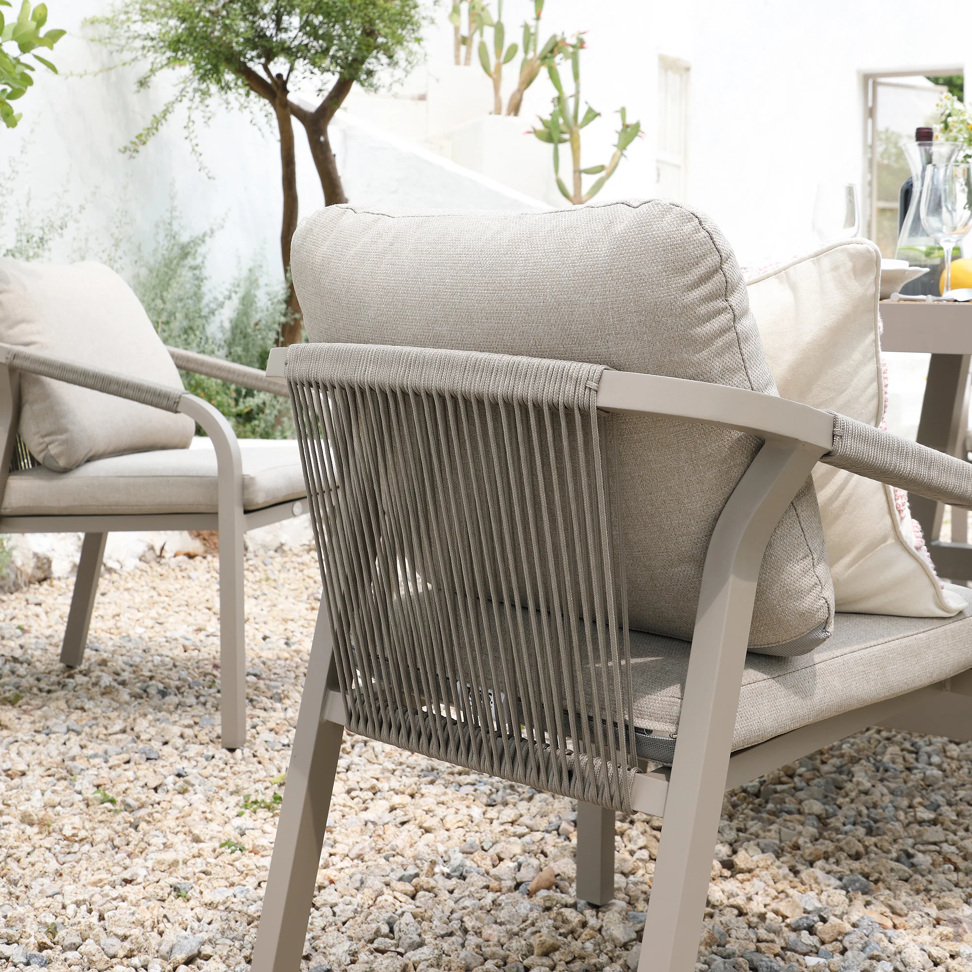 Manresa Rope 6-Seater Rectangular Dining Set, Taupe and Beige - Image 7