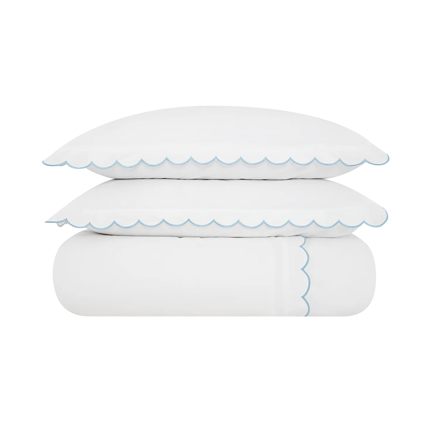 Margot Bluebell Blue Embroidered Scallop 300 Thread Count Cotton Percale Duvet Set - Image 4