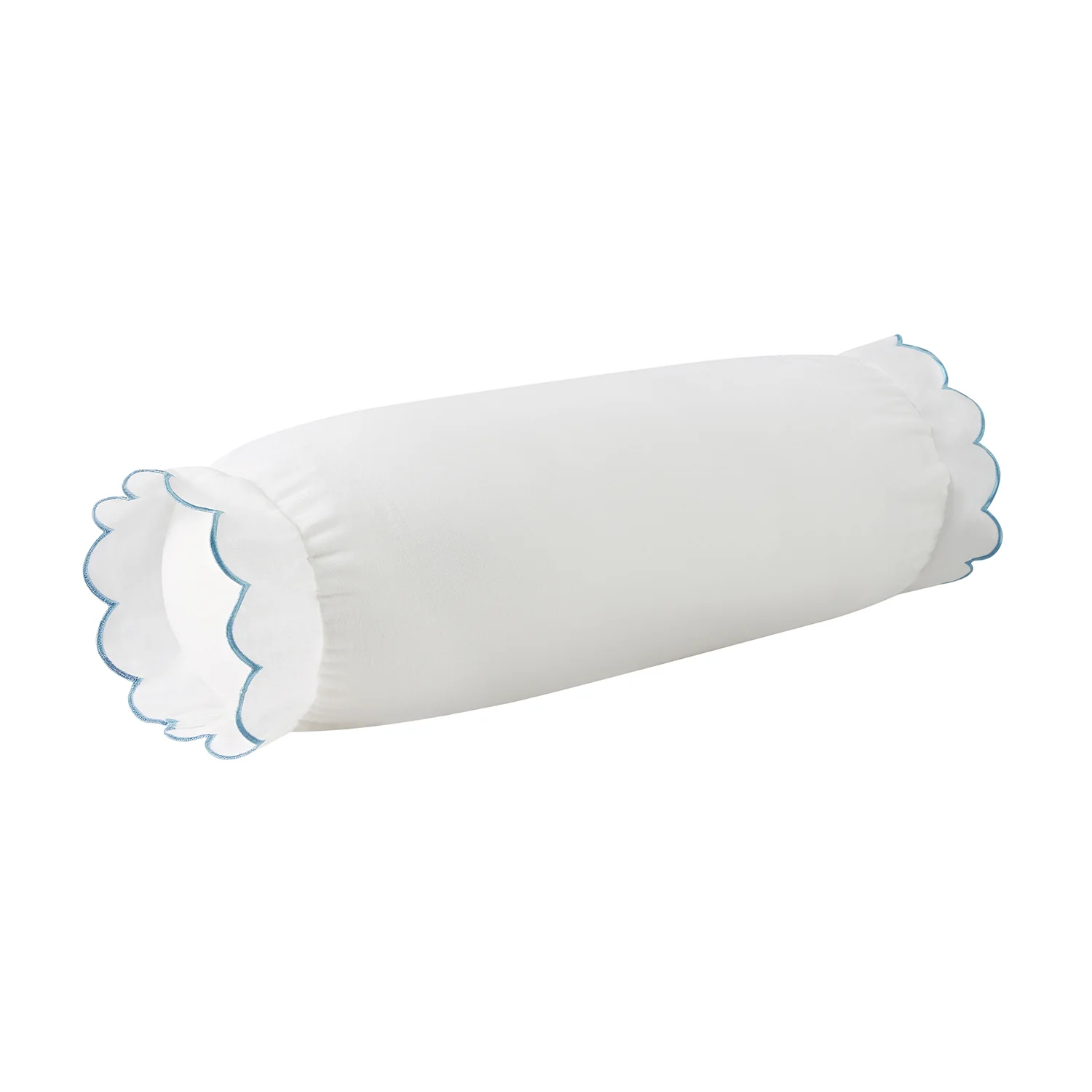 Margot Bluebell Blue Scallop Linen Blend Bolster Cushion