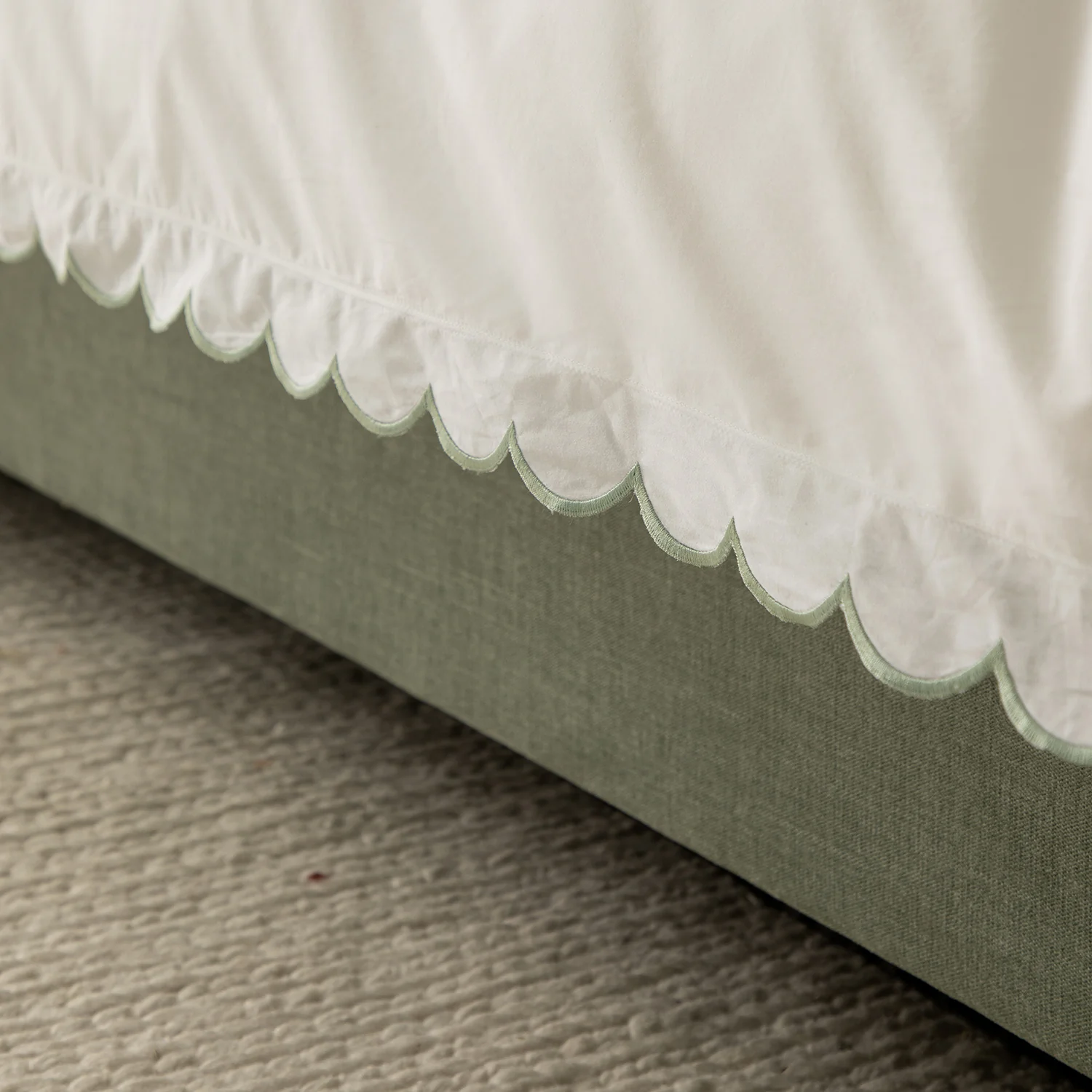 Margot Pistachio Green Embroidered Scallop 300 Thread Count Cotton Percale Duvet Set - Image 3