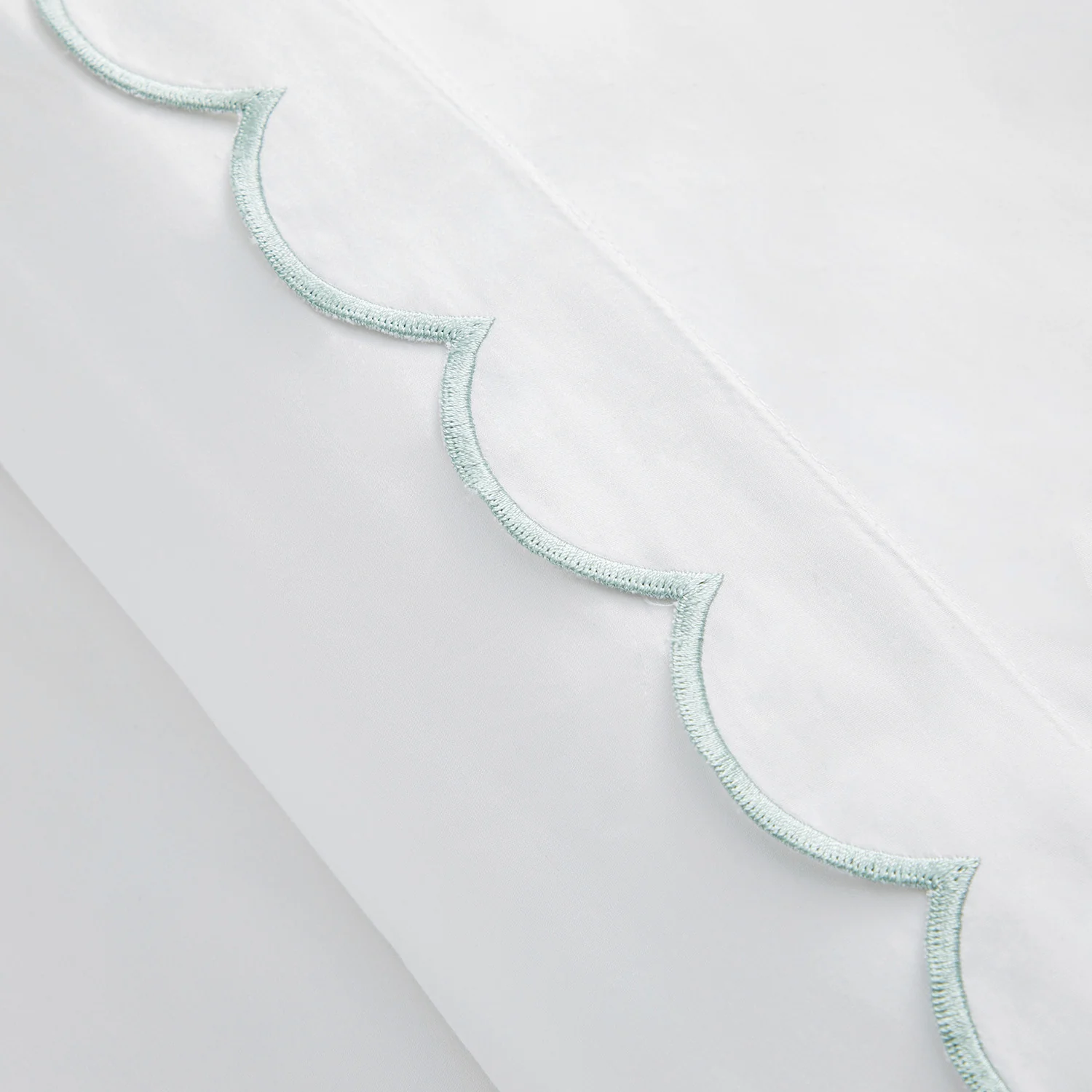 Margot Pistachio Green Embroidered Scallop 300 Thread Count Cotton Percale Duvet Set - Image 8