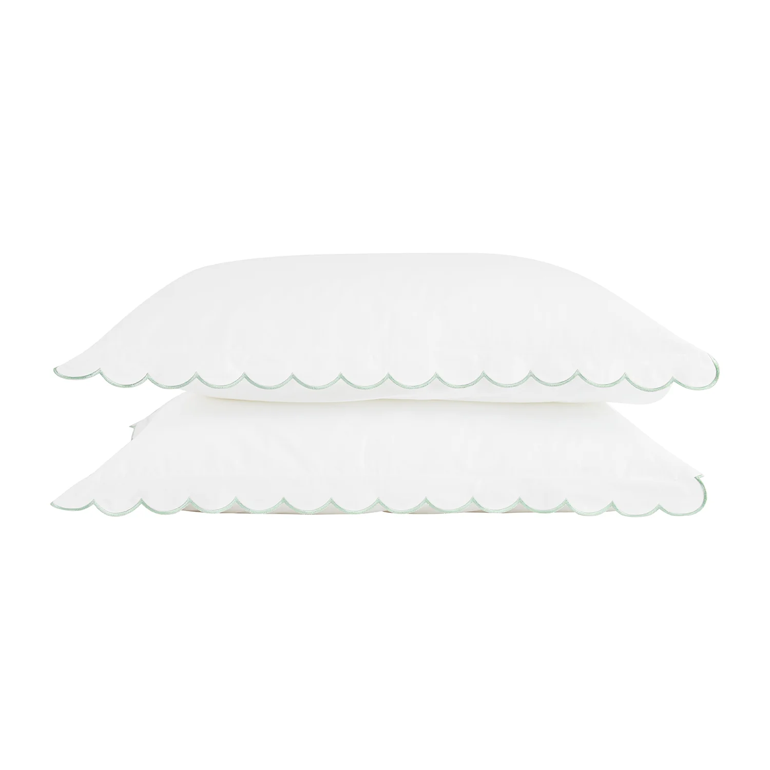 Margot Pistachio Green Embroidered Scallop 300 Thread Count Cotton Percale Pillowcases - Pair - Image 4