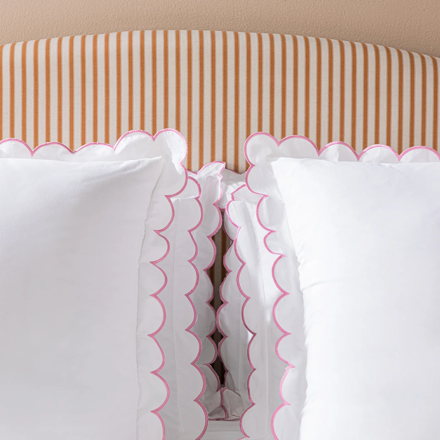 Margot Rose Pink Embroidered Scallop 300 Thread Count Cotton Percale Continental Square Pillowcases - Pair - Image 3