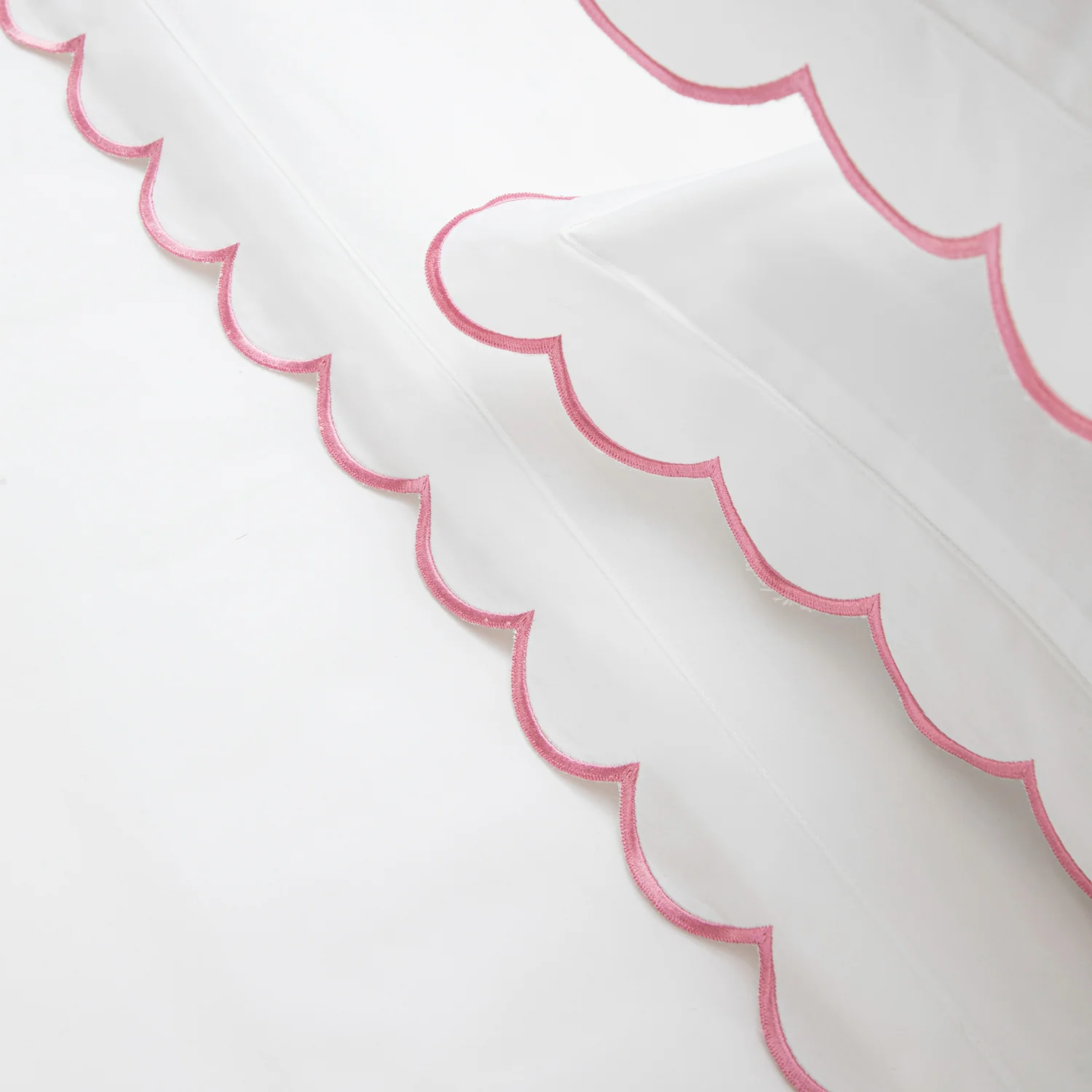 Margot Rose Pink Embroidered Scallop 300 Thread Count Cotton Percale Duvet Set - Image 8