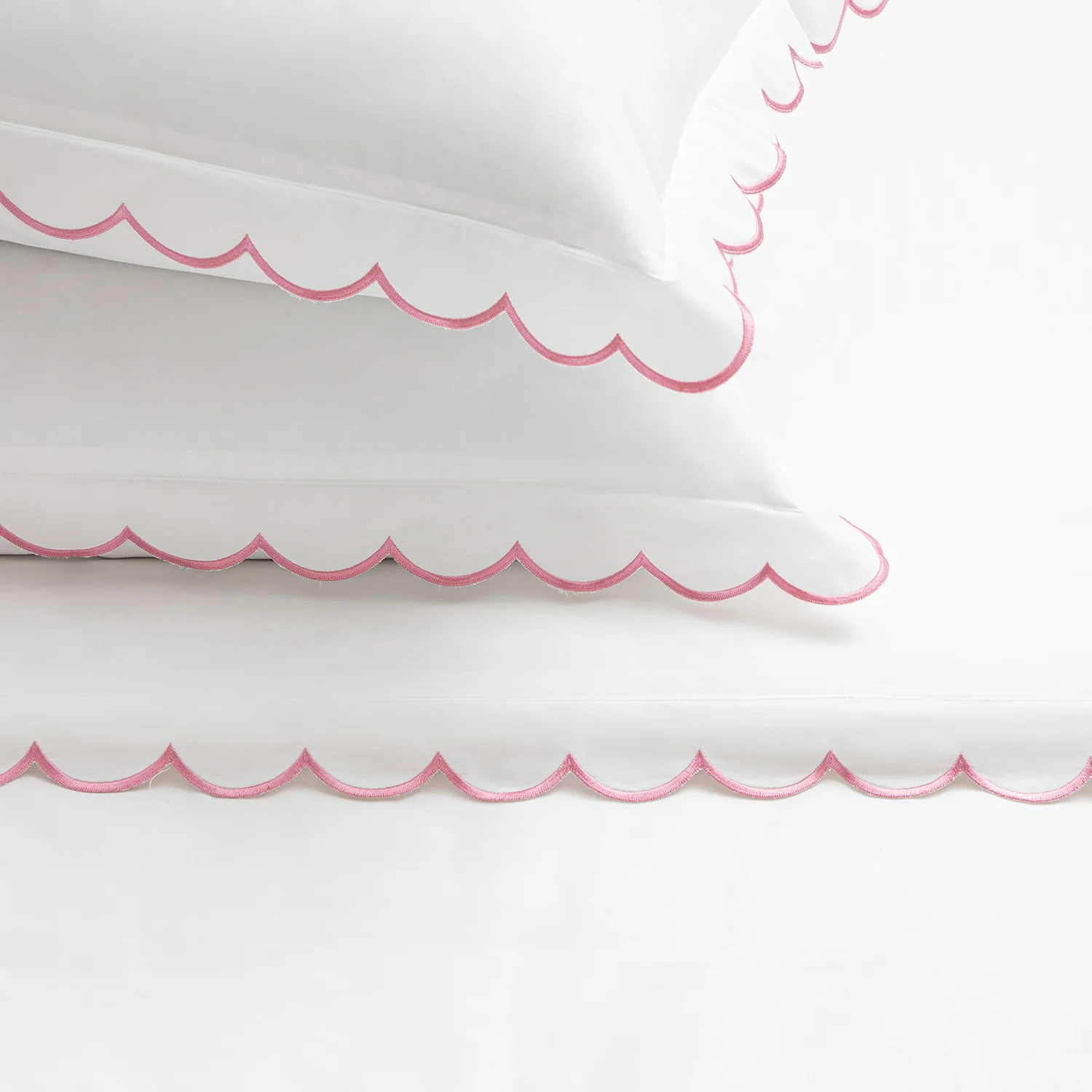 Margot Rose Pink Embroidered Scallop 300 Thread Count Cotton Percale Duvet Set - Image 9