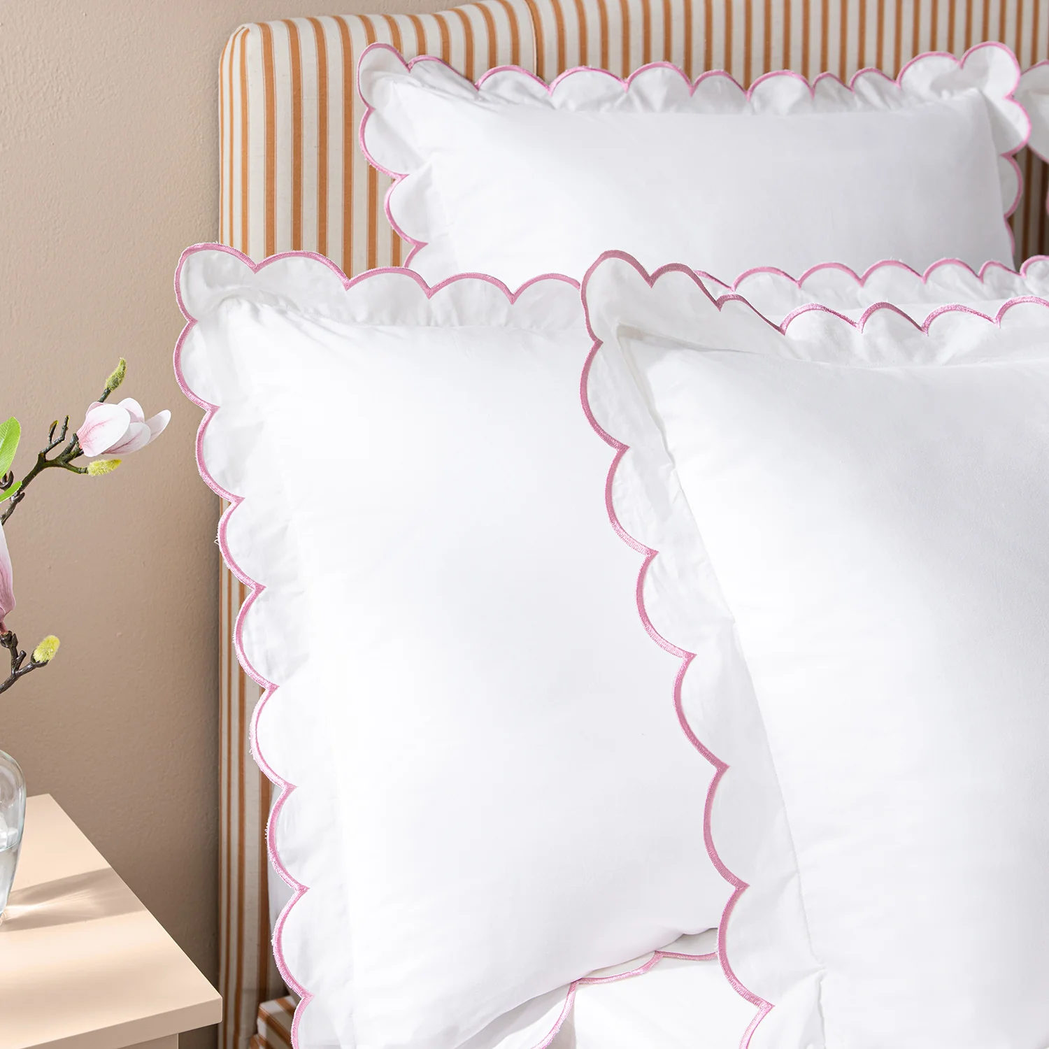 Margot Rose Pink Embroidered Scallop 300 Thread Count Cotton Percale Pillowcases - Pair - Image 3