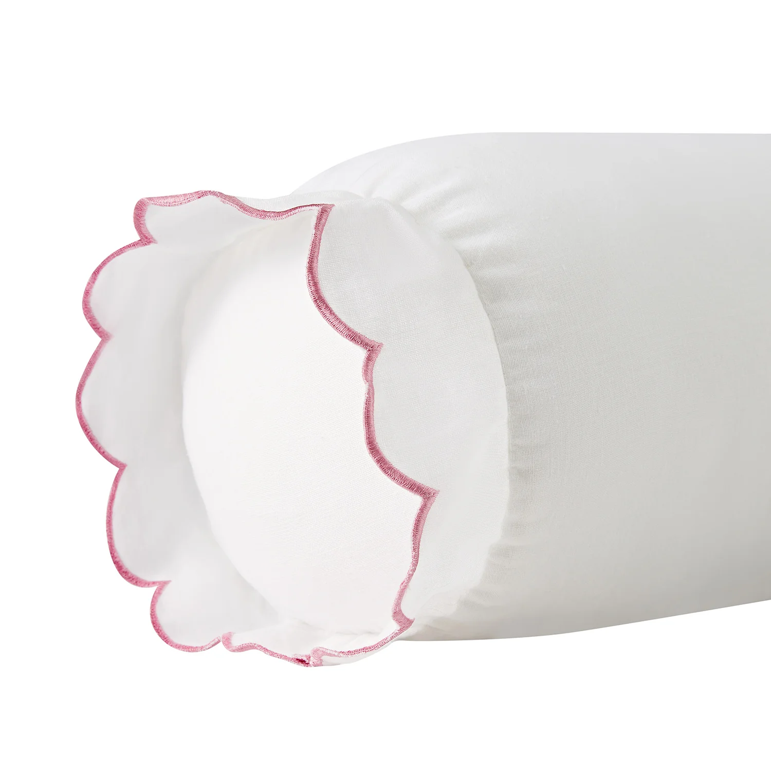 Margot Rose Pink Scallop Linen Blend Bolster Cushion - Image 3