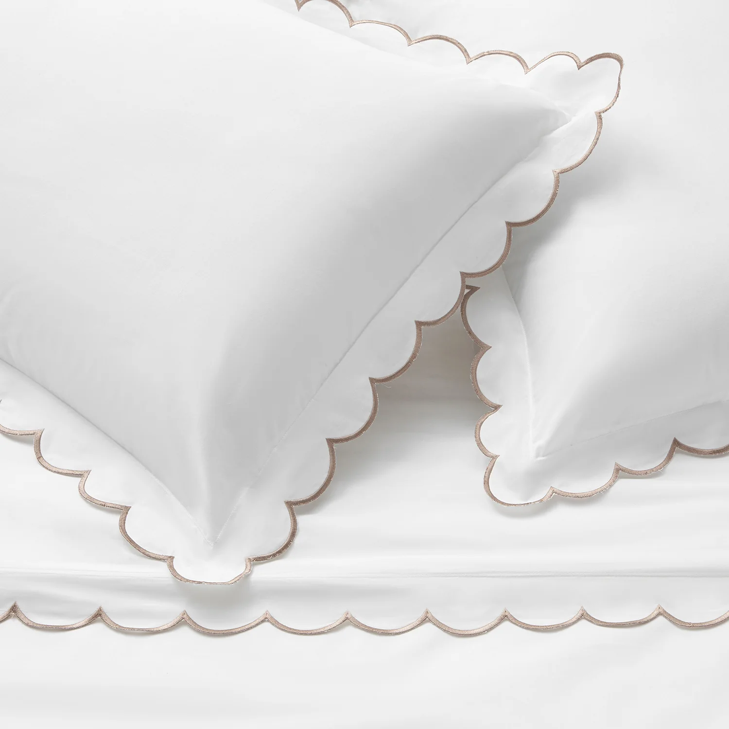 Margot Taupe Embroidered Scallop 300 Thread Count Cotton Percale Duvet Set - Image 5