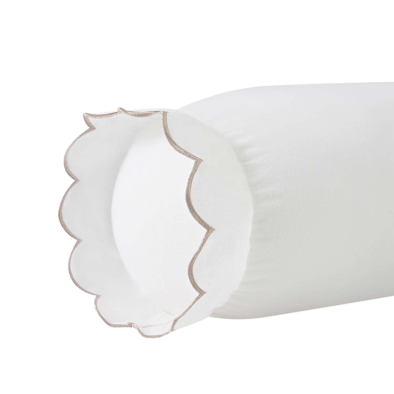 Margot Taupe Scallop Linen Blend Bolster Cushion - Image 3