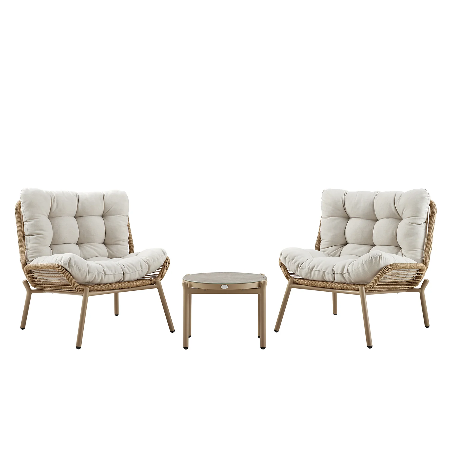 Marlowe 2-Seater Wicker and Aluminium Frame Bistro Set, Natural - Image 10