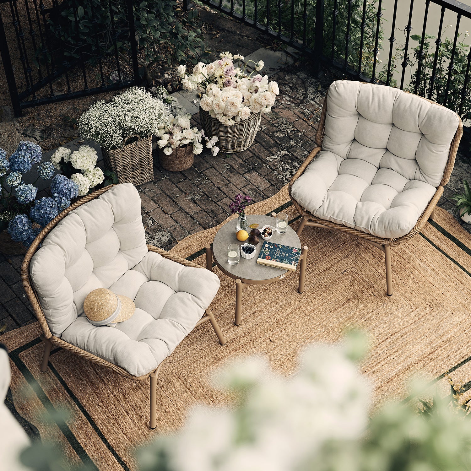 Marlowe 2-Seater Wicker and Aluminium Frame Bistro Set, Natural - Image 2