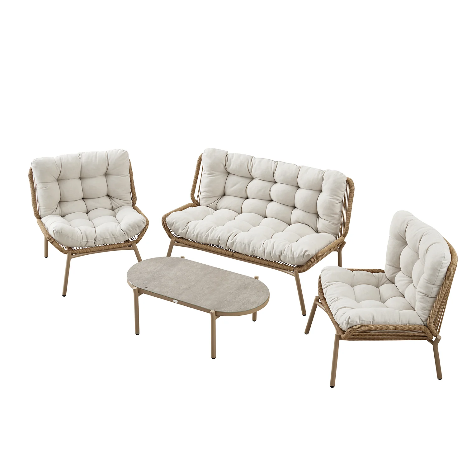 Marlowe Wicker and Aluminium Frame Sofa Set, Natural - Image 4