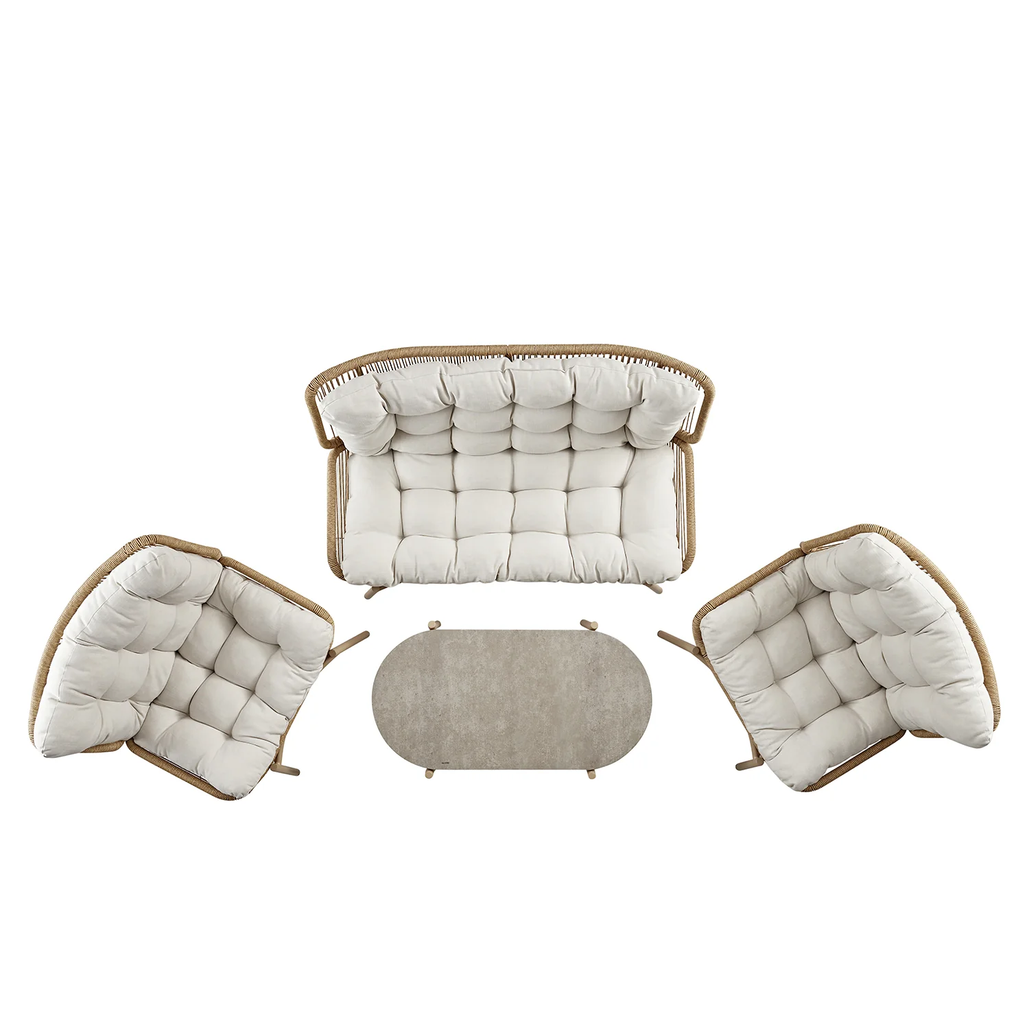 Marlowe Wicker and Aluminium Frame Sofa Set, Natural - Image 6