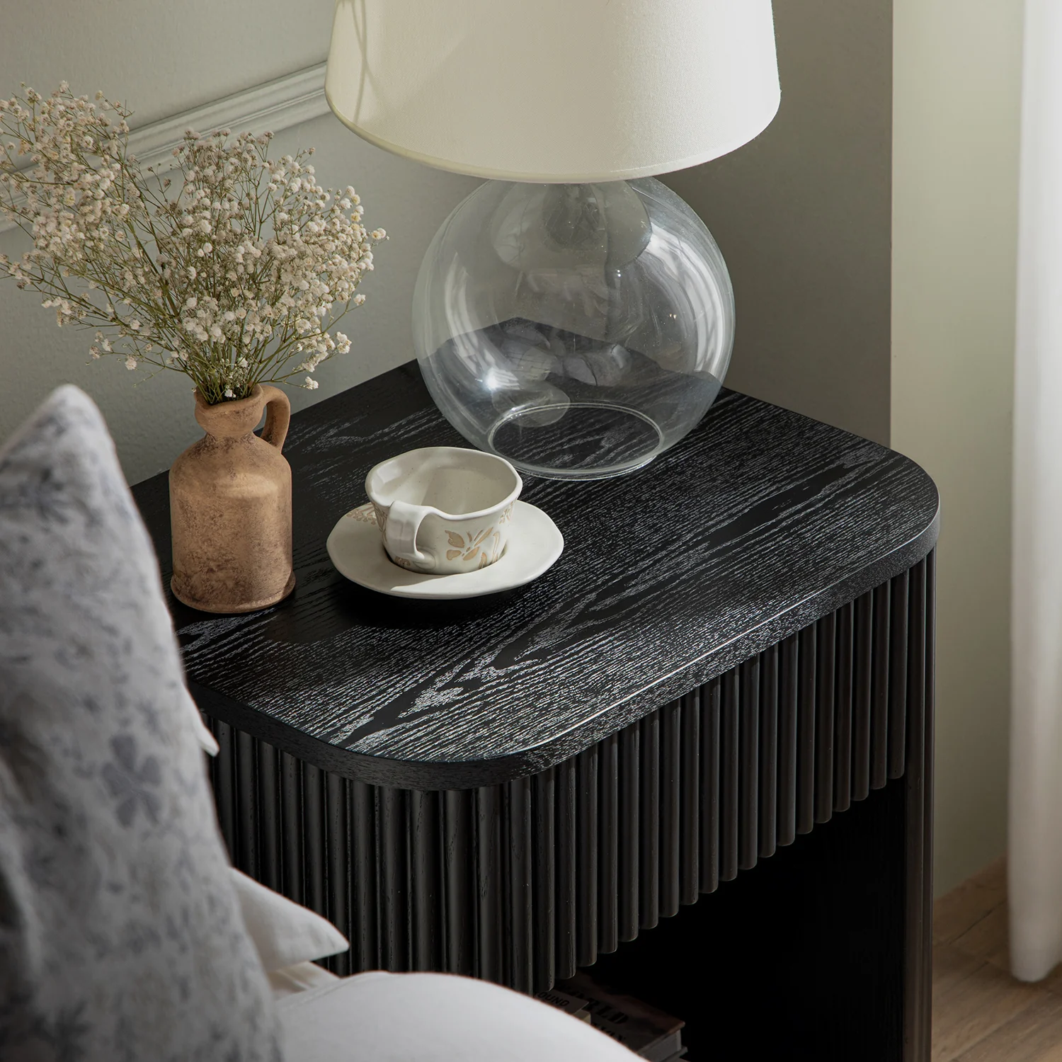 Maru 1-Drawer Bedside Table, Black - Image 5